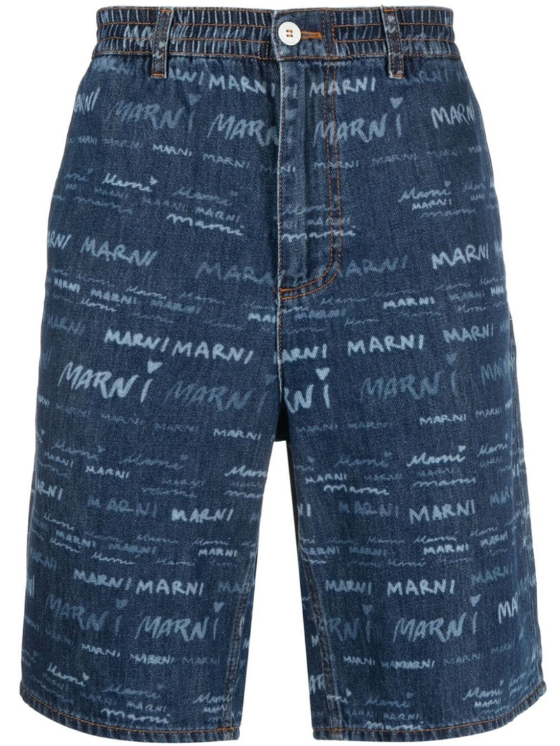 logo-print denim shorts 1