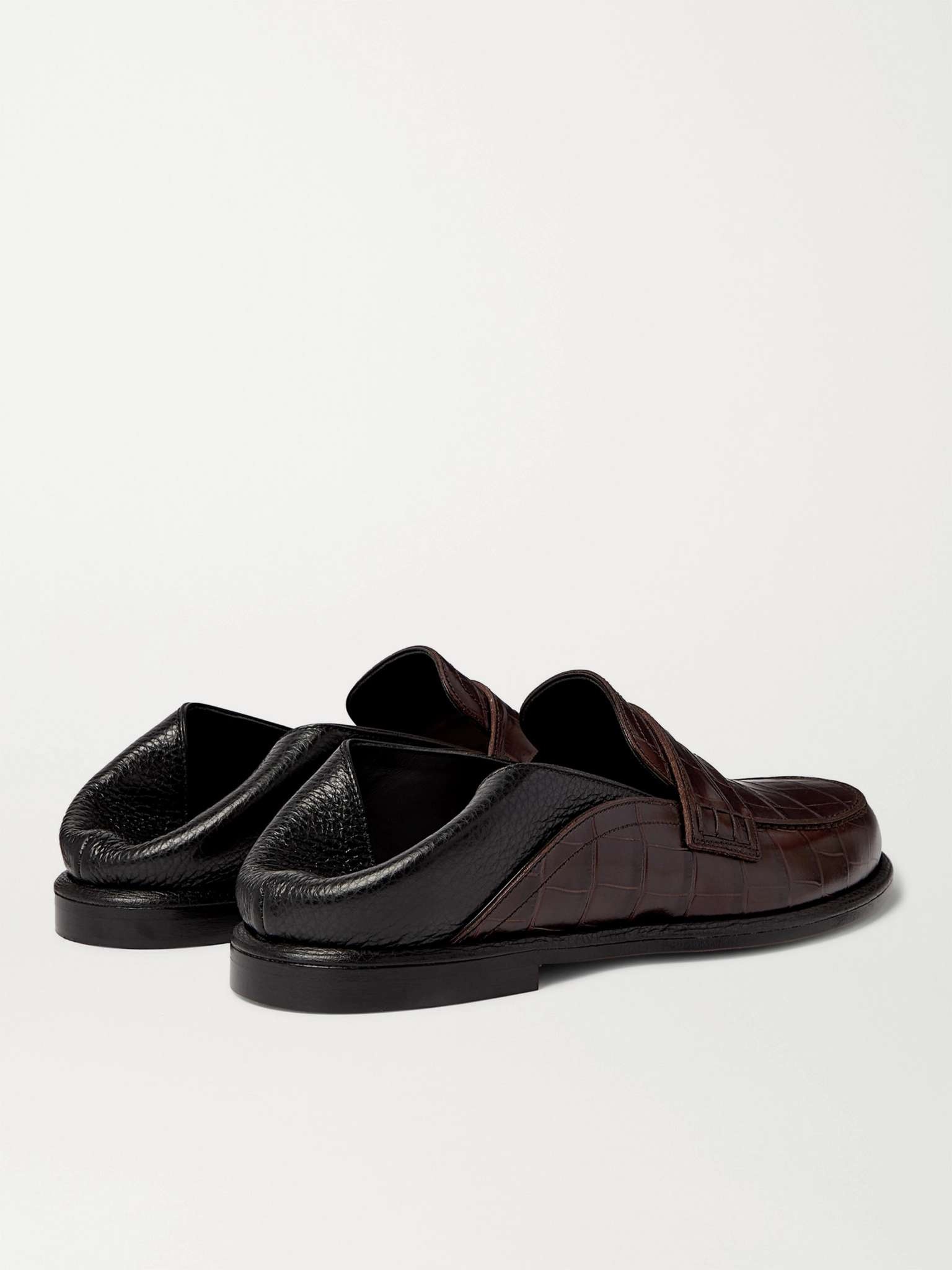 Collapsible-Heel Croc-Effect and Full-Grain Leather Penny Loafers - 5