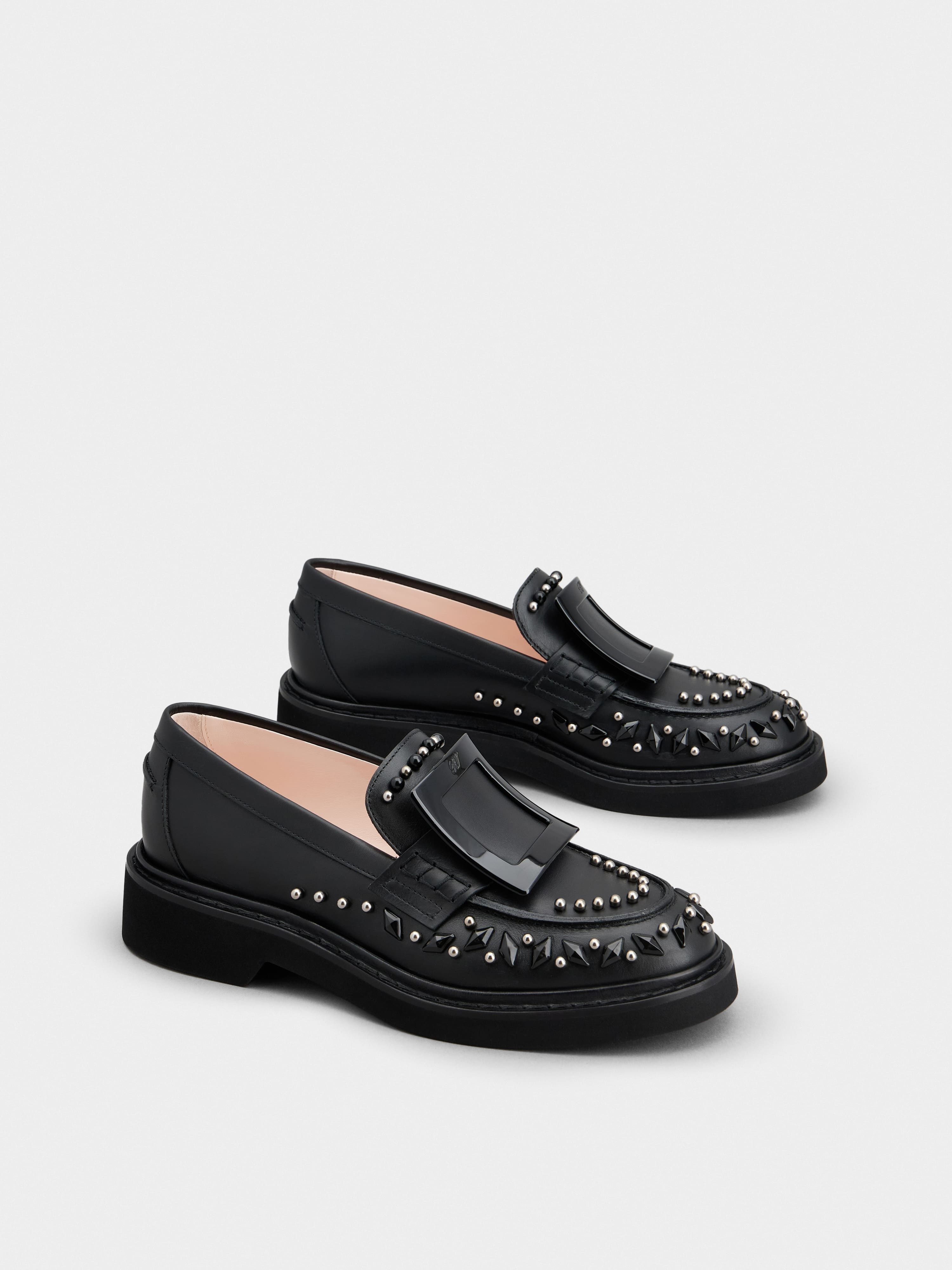 Viv' Rangers Studs Lacquered Buckle Loafers in Leather - 2