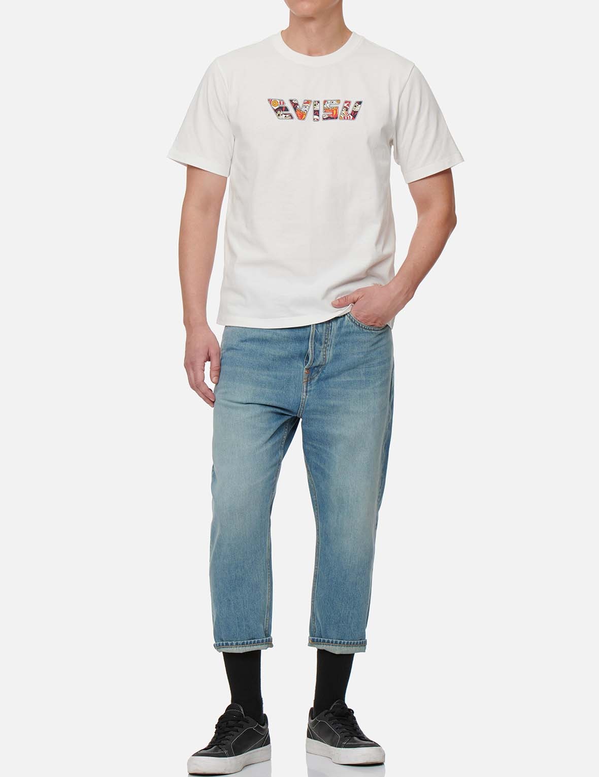 FORTUNE CAT AND DARUMA DAICOCK PRINT CROPPED FIT JEANS #2027 - 4