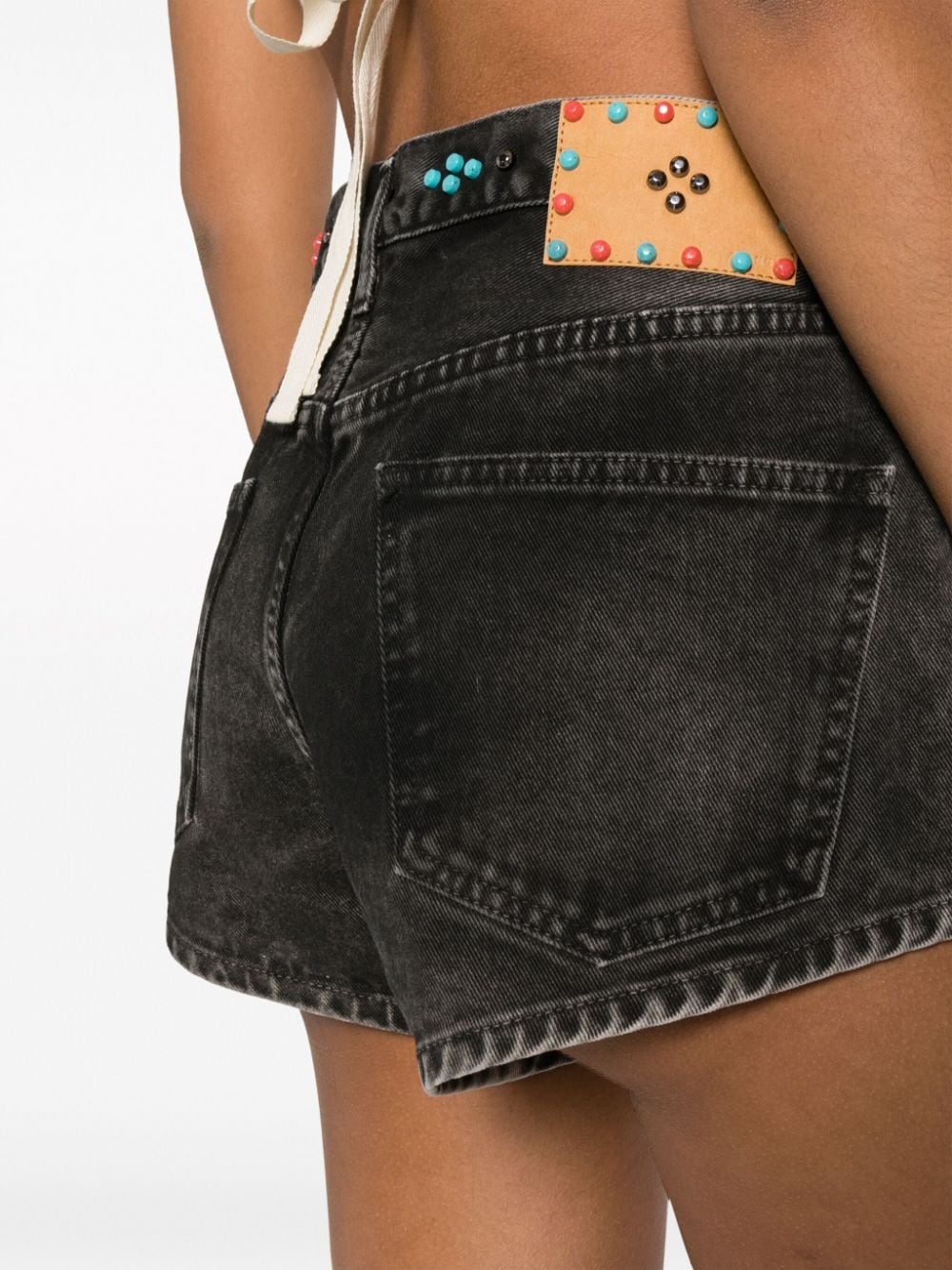 rounded-stud embellished denim shorts - 5