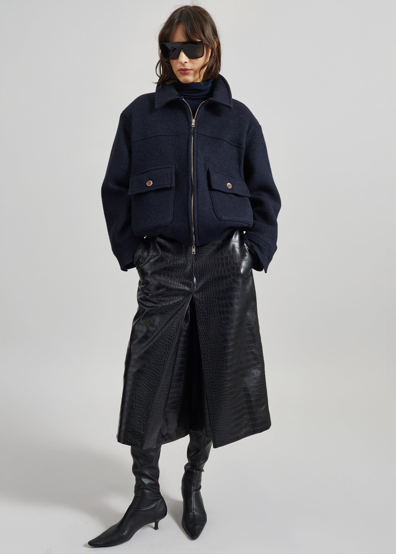Elmont Brushed Wool Quilted Jacket - Dark Navy 3
