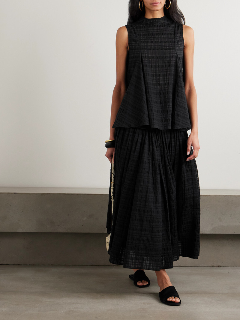 ABADIA Satin-trimmed Pleated Checked Gauze Maxi Skirt outlook