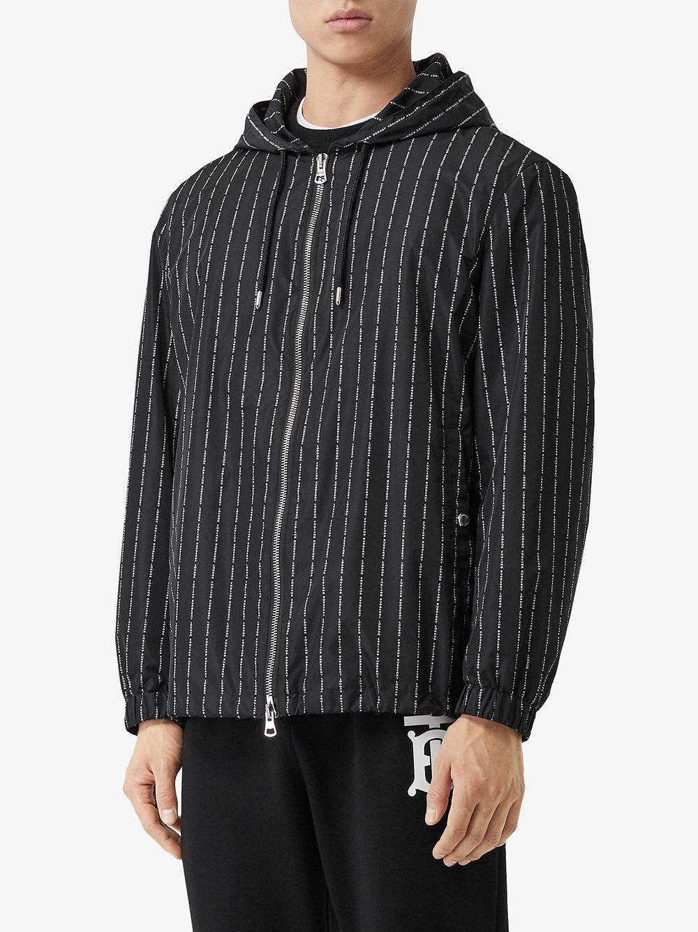 logo pinstripe hooded jacket - 3