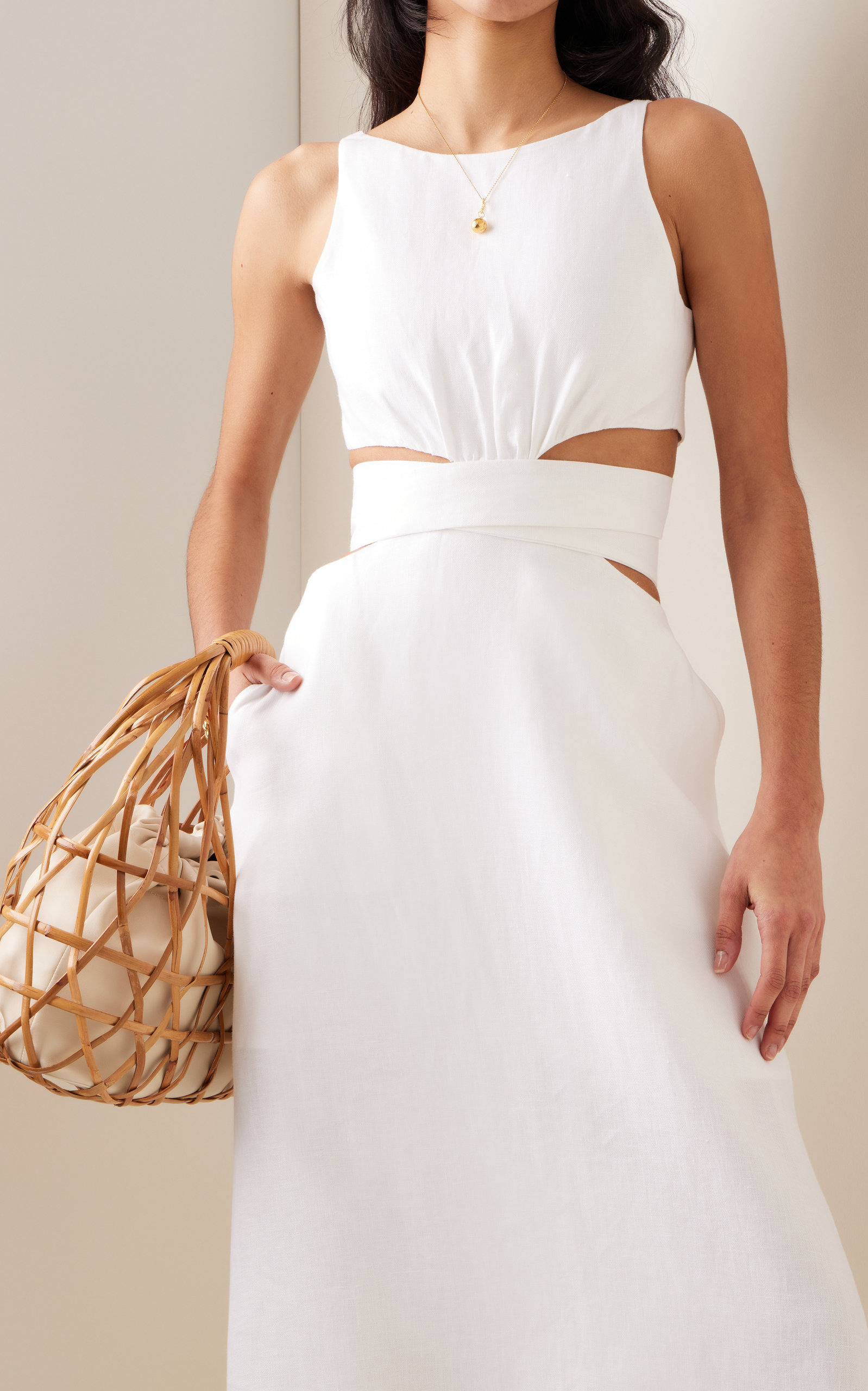 Comino Cutout Organic Linen Maxi Dress white - 3