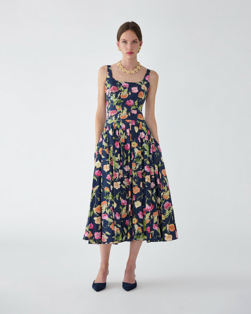 CAROLINA HERRERA Poppy-Print Drop Waist Midi Dress outlook
