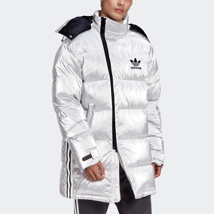 adidas originals Metal Dwn Jkt Stay Warm Diagonal zipper Sports hooded down Jacket Silver GJ6733 - 3