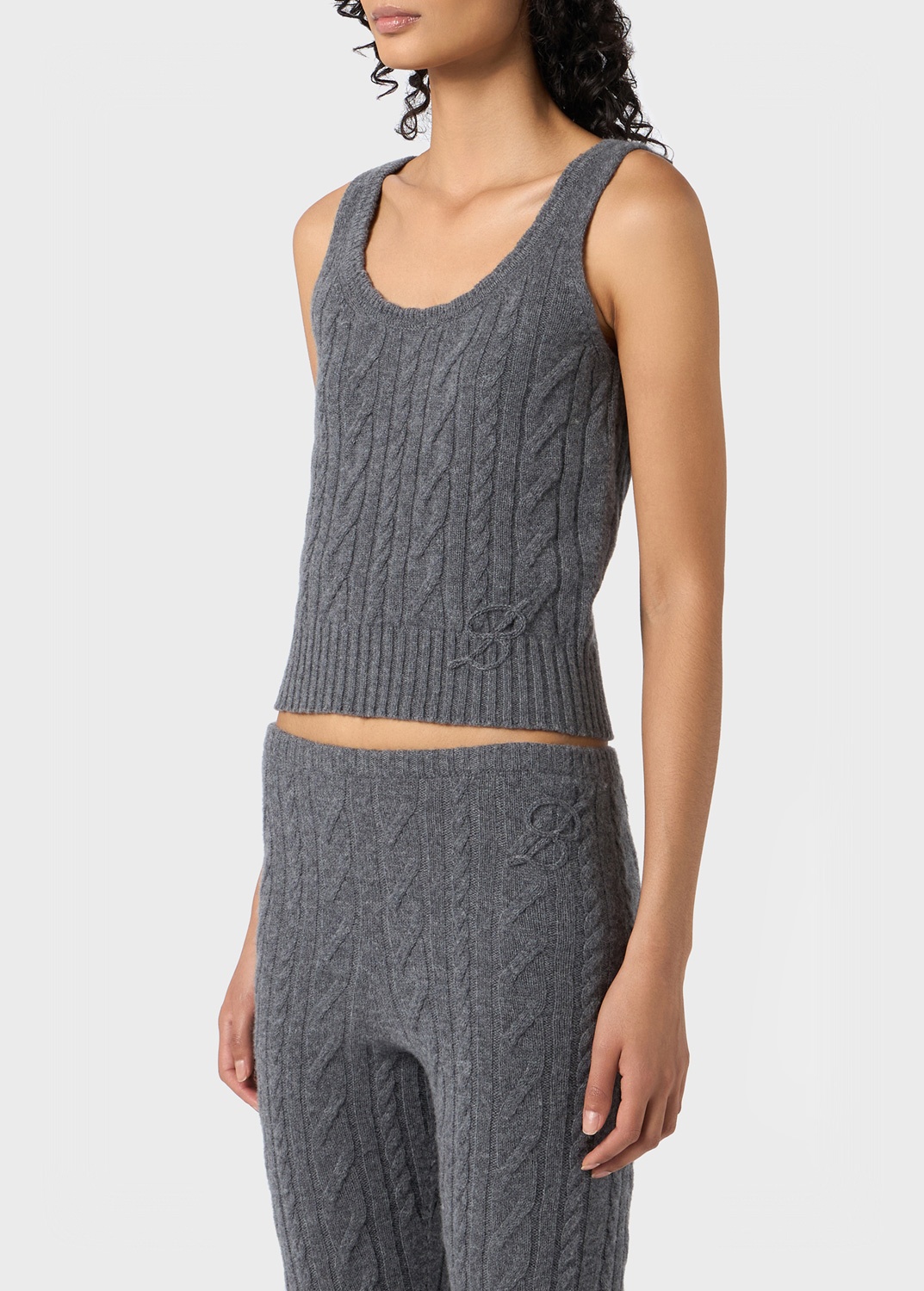 TANK TOP IN RIBBED CASHMERE AND WOOL WITH TORCHON DETAILING - 5