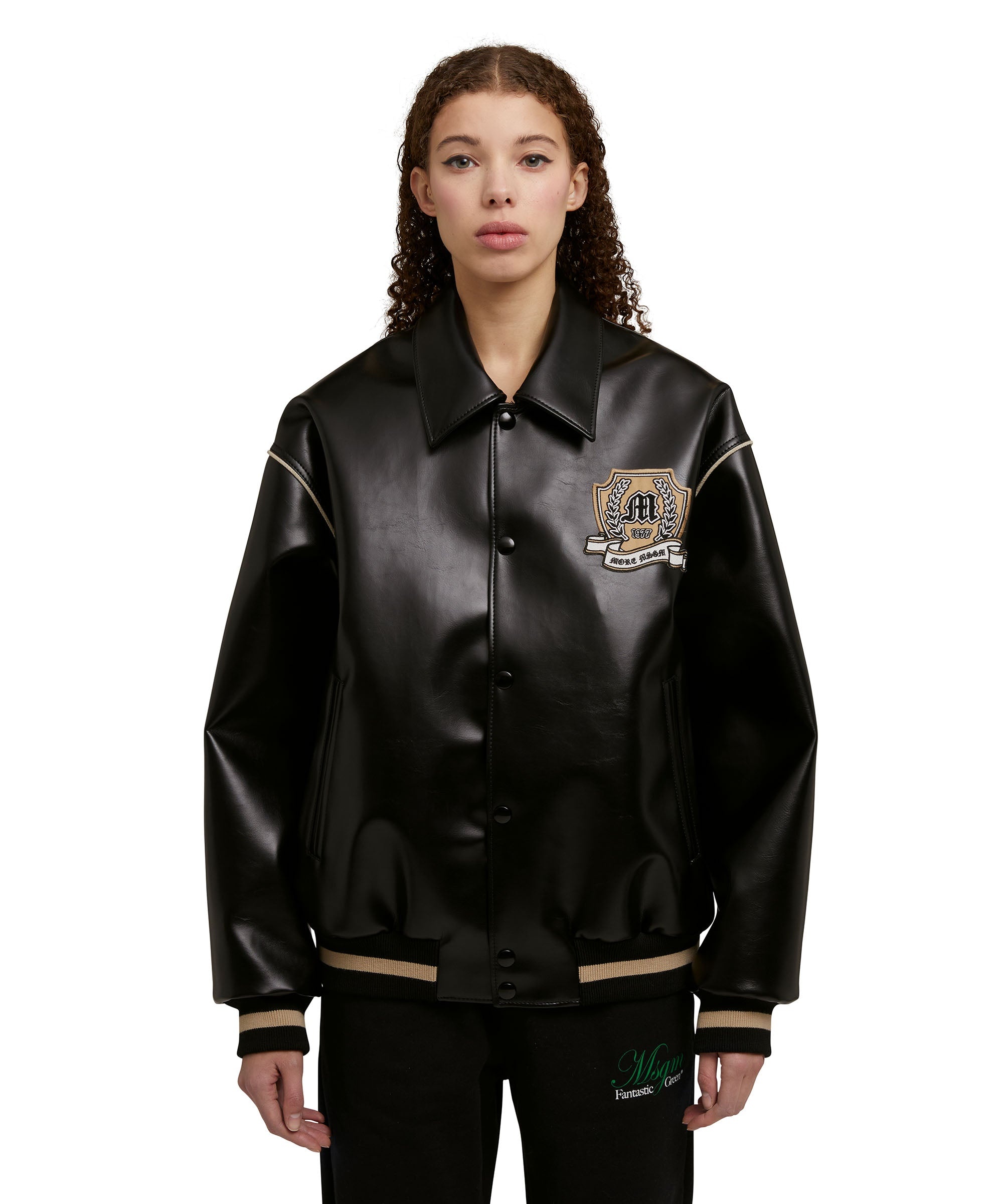 Faux leather bomber jacket  "Compact Eco Leather" fabric - 6