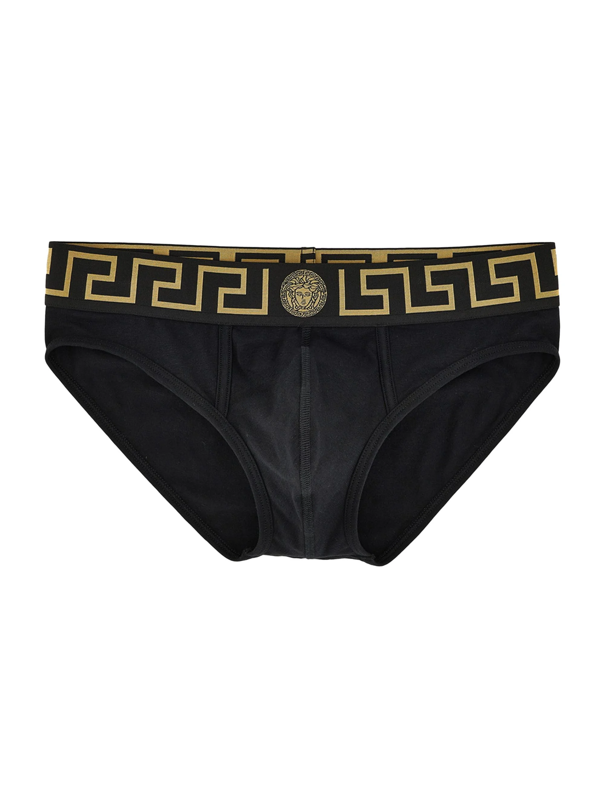 Men's Medusa Key Jersey Briefs - Black Gold Greek Key - 1