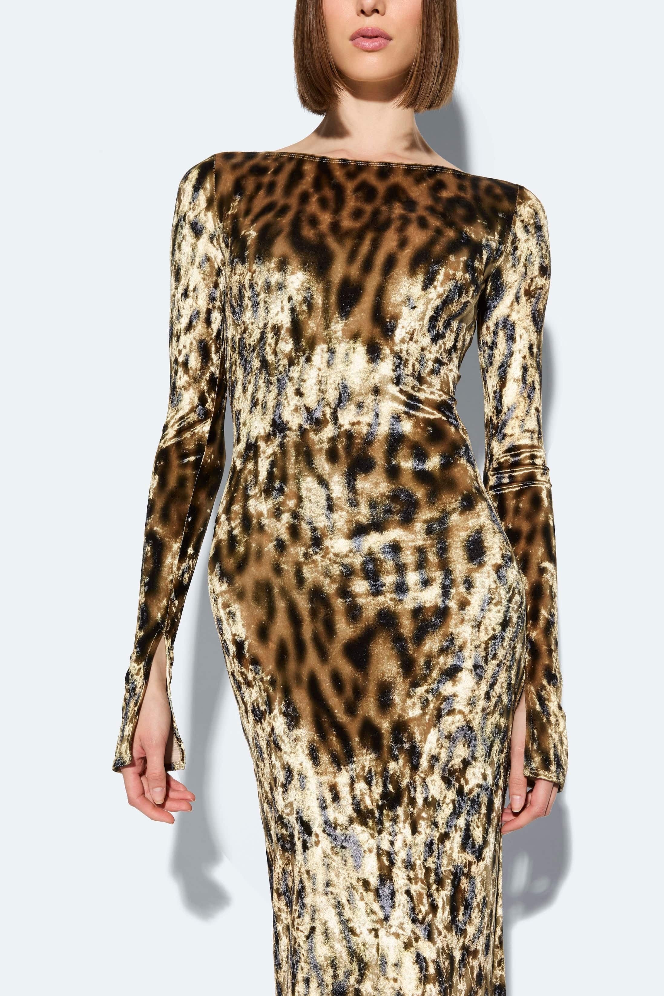 Velvet Leopard Boatneck Gown - 4