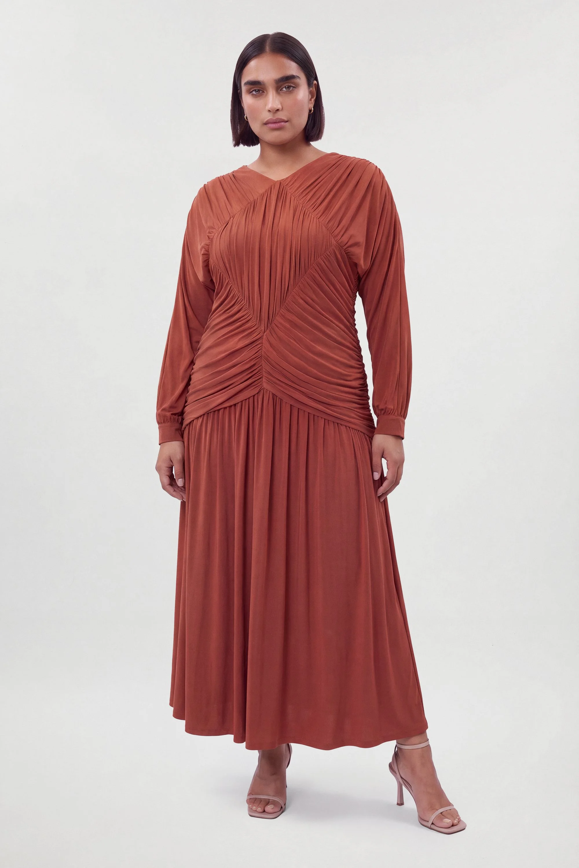 Plus Size Premium Ruched Long Sleeved Jersey Maxi Dress - 1
