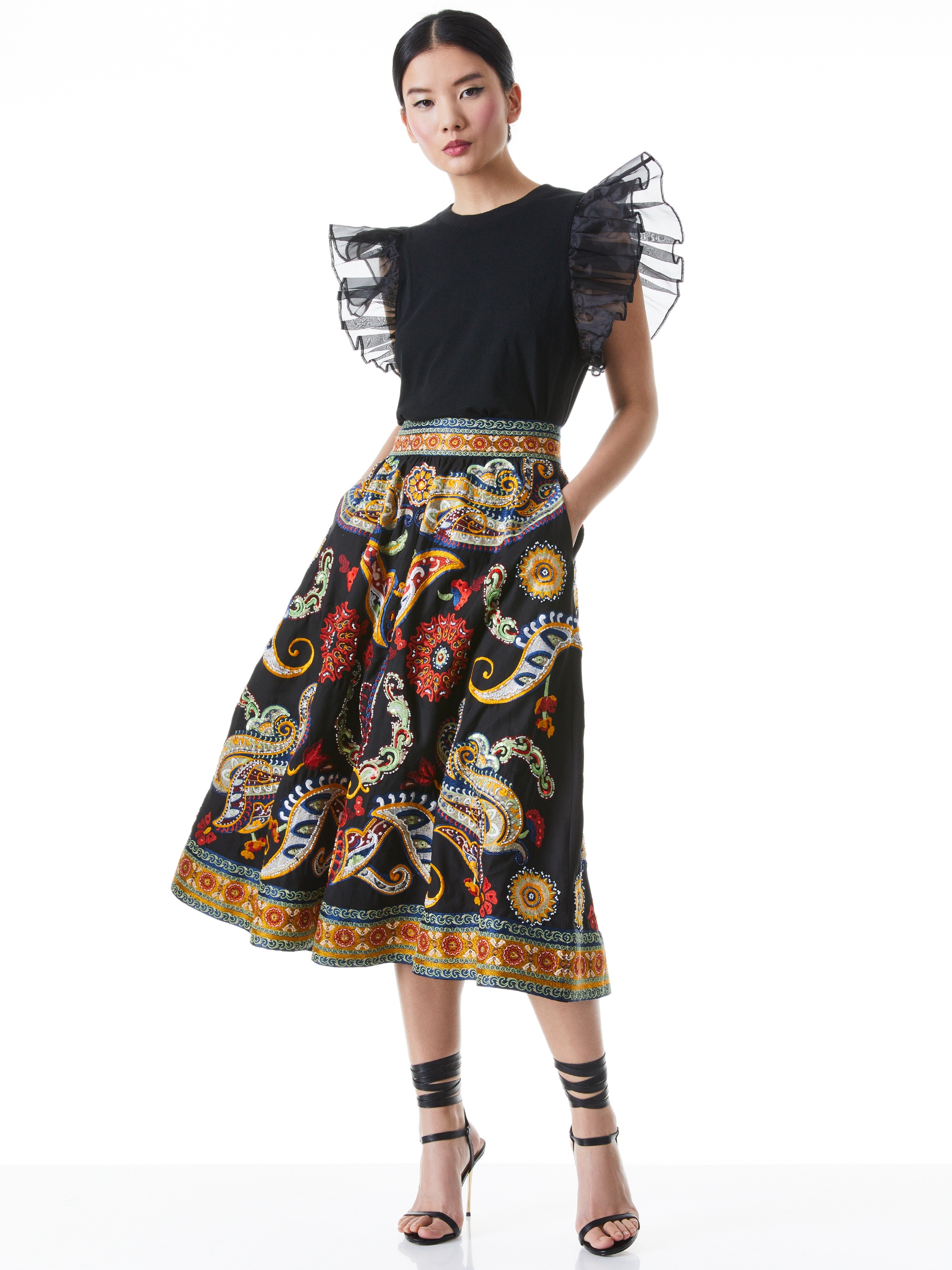 EARLA EMBELLISHED FLARE MIDI SKIRT - 6