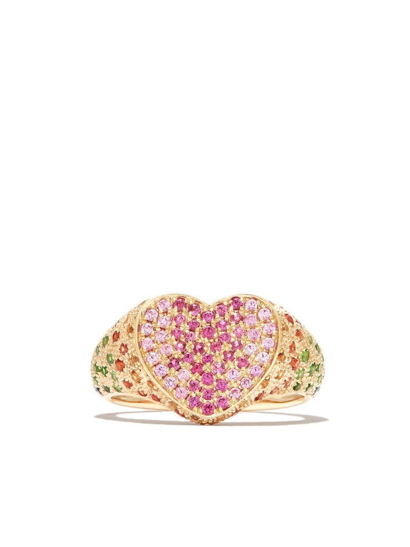 Yvonne Léon 9K Yellow Gold Heart Diamond Mini Signet Ring outlook