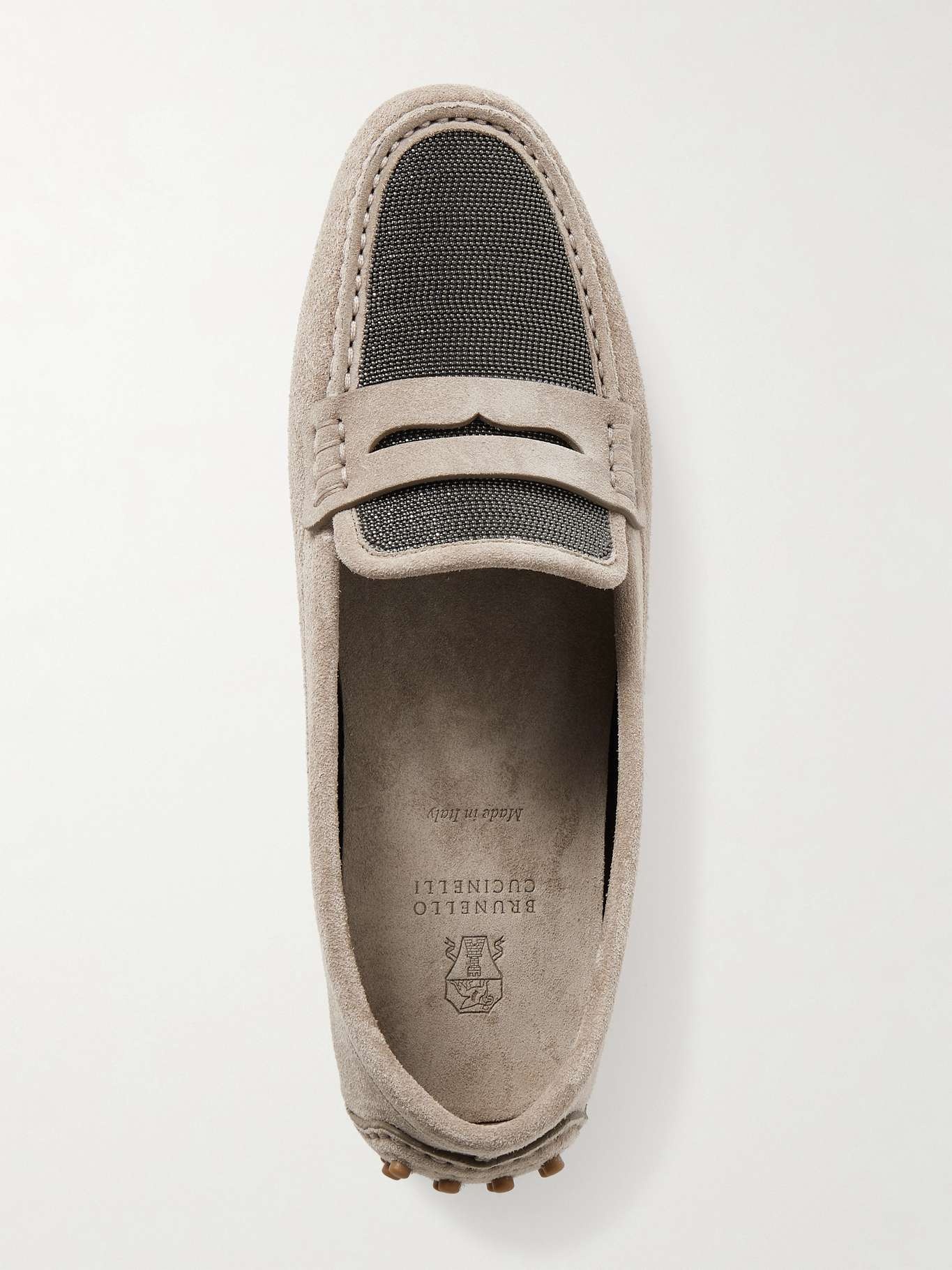 Bead-embellished suede loafers Taupe - 5