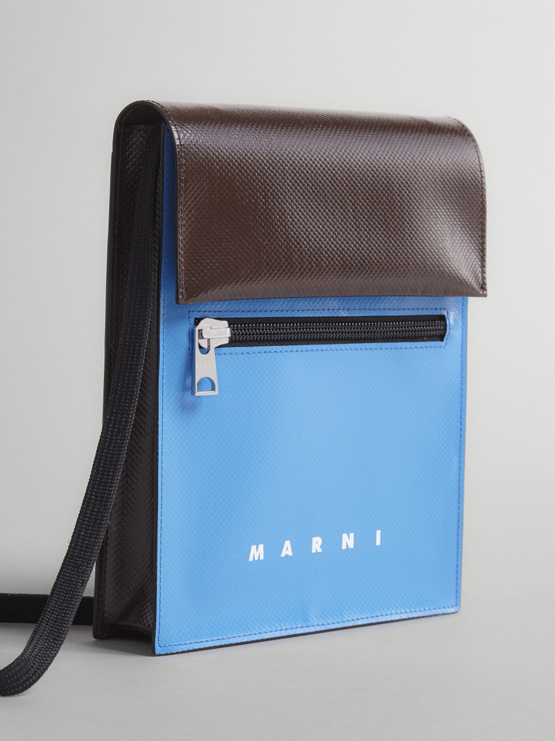 SKY BLUE AND BROWN TRIBECA MESSENGER BAG 3