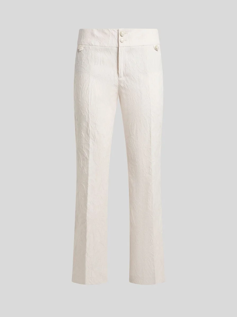 TROUSERS IN STRETCH COTTON-BLEND JACQUARD WITH REBRODÉ LACE - 1