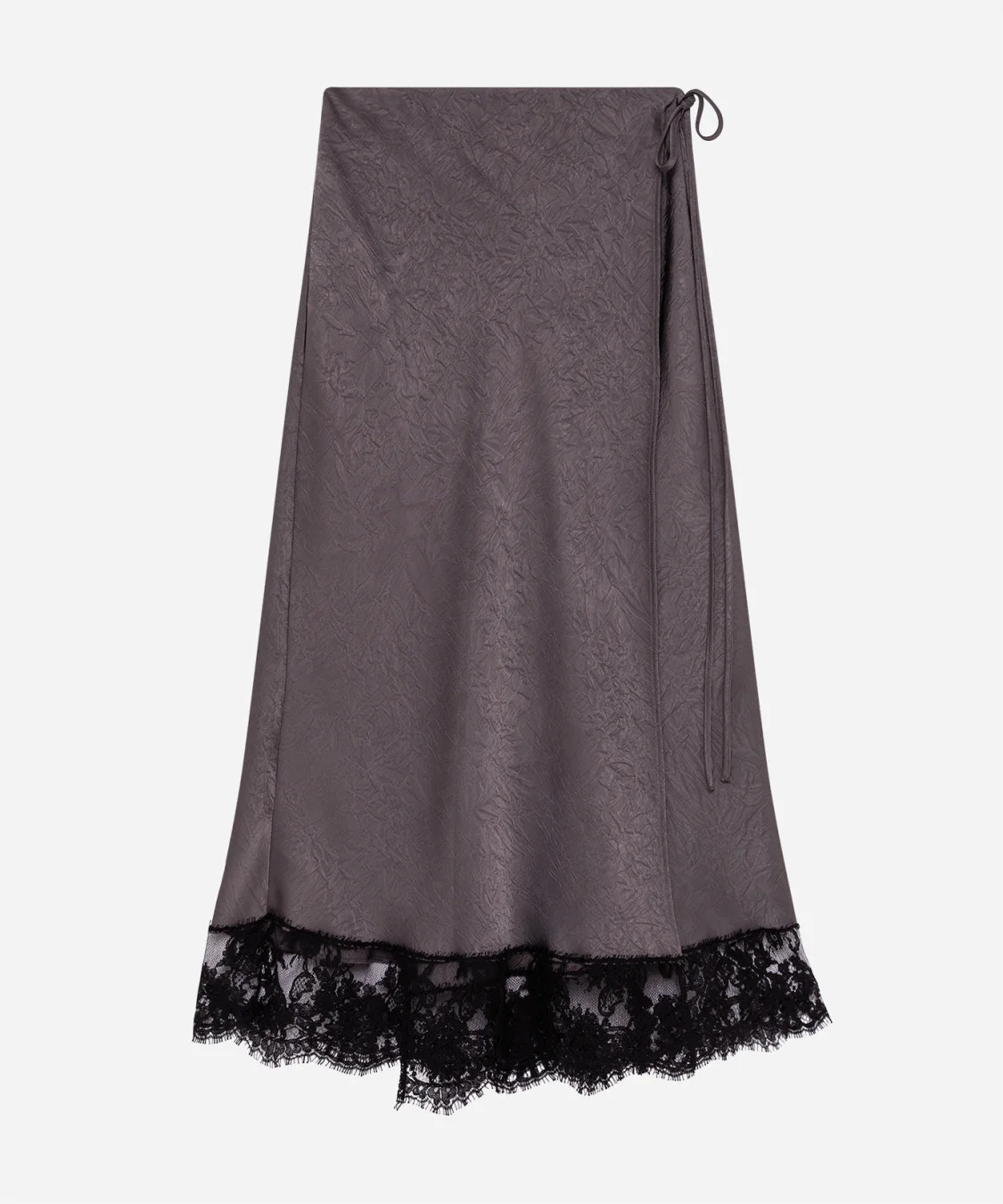 Wrap satin skirt with lace details - 1
