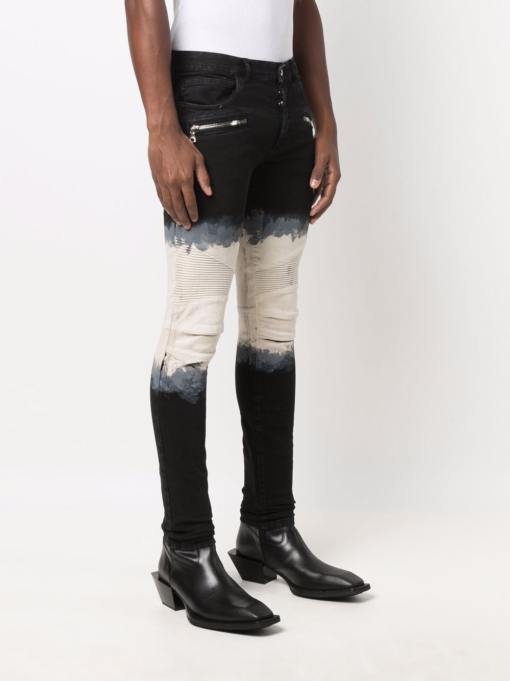 tie dye ribbed-detailing skinny jeans - 3