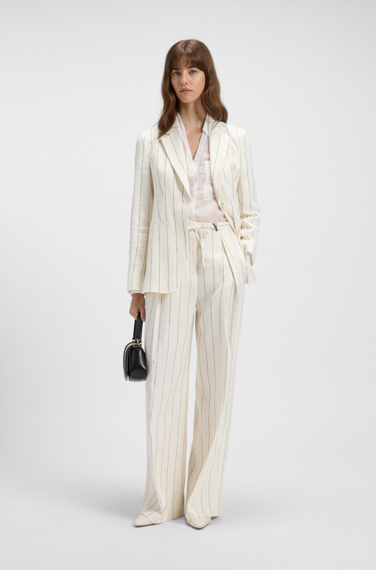 LOOSE-FIT SUIT TROUSERS IN STRIPED LINEN-BLEND BOUCLÉ - 3