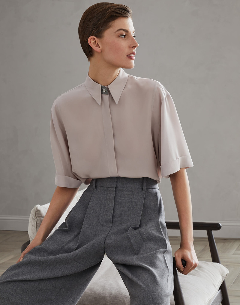 Silk crêpe de Chine shirt with precious buttonhole 4