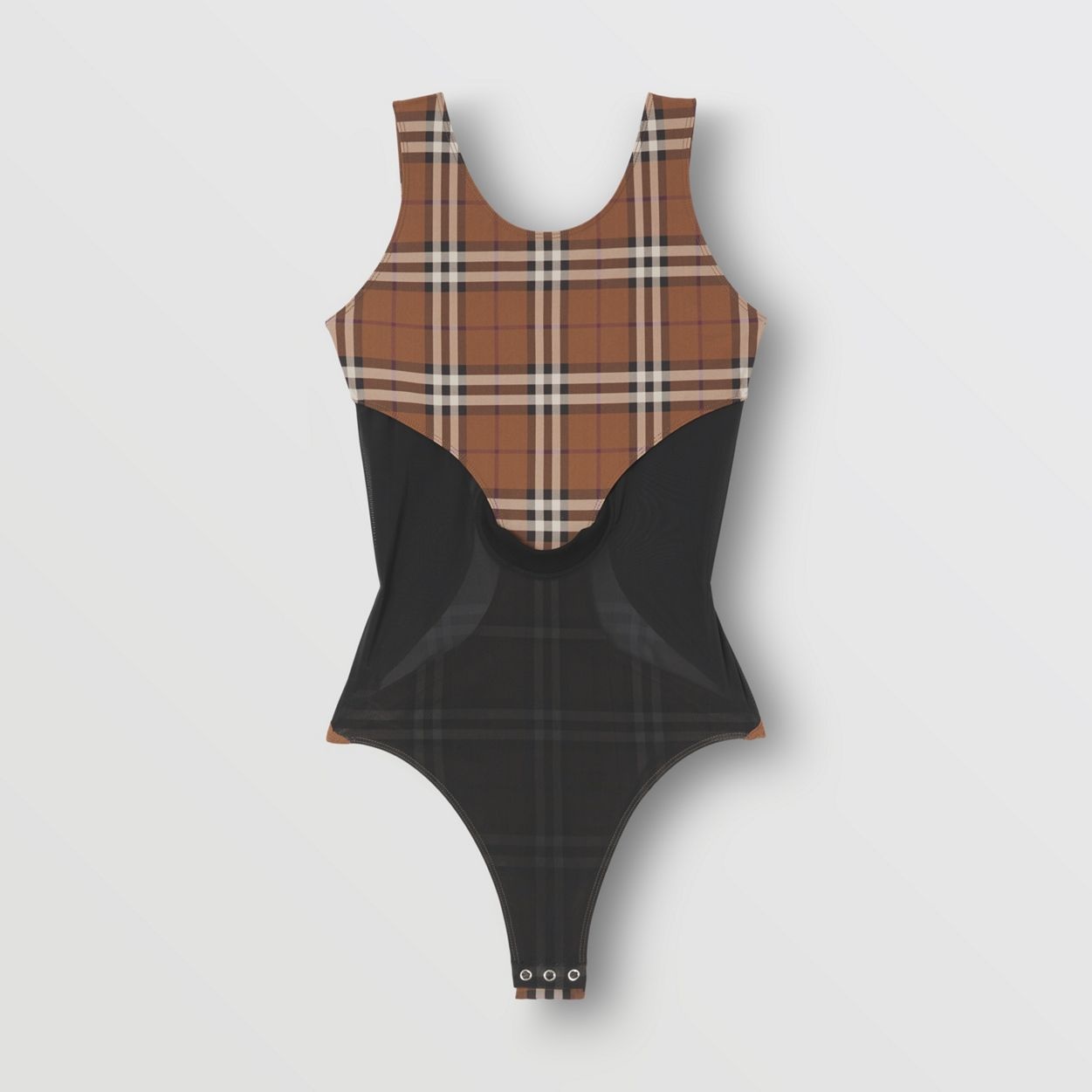 Check Stretch Jersey and Mesh Bodysuit - 1