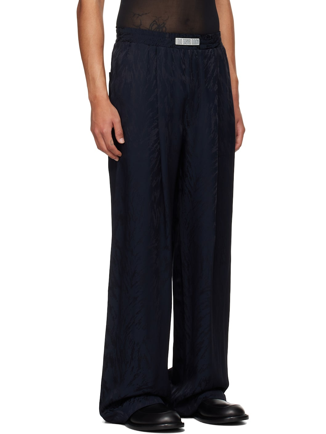 Navy Wide Fur-Patterned Jacquard Trousers - 2