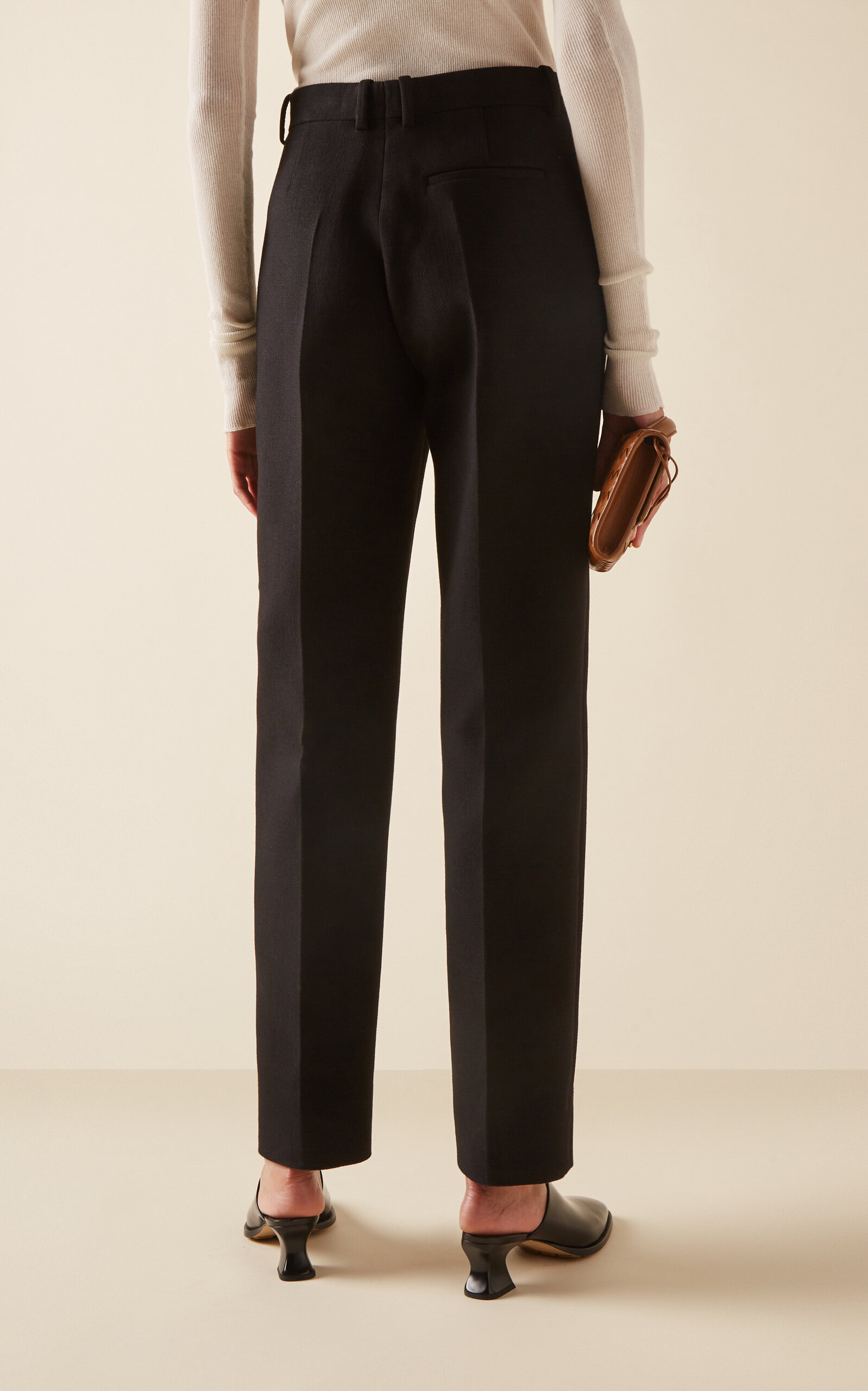Cotton-Blend Melange Straight-Leg Pants black - 4