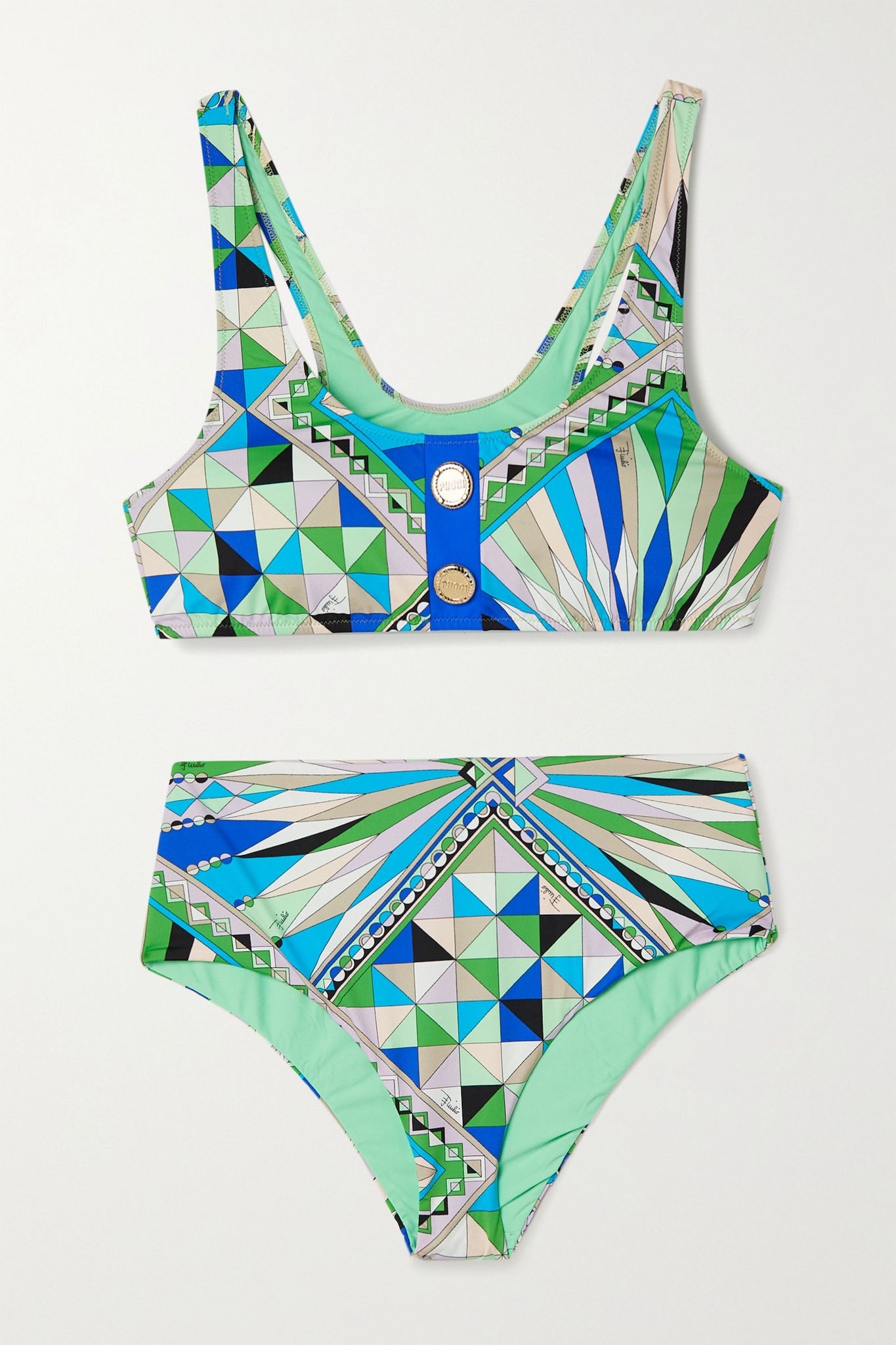 Button-embellished printed bikini - 1