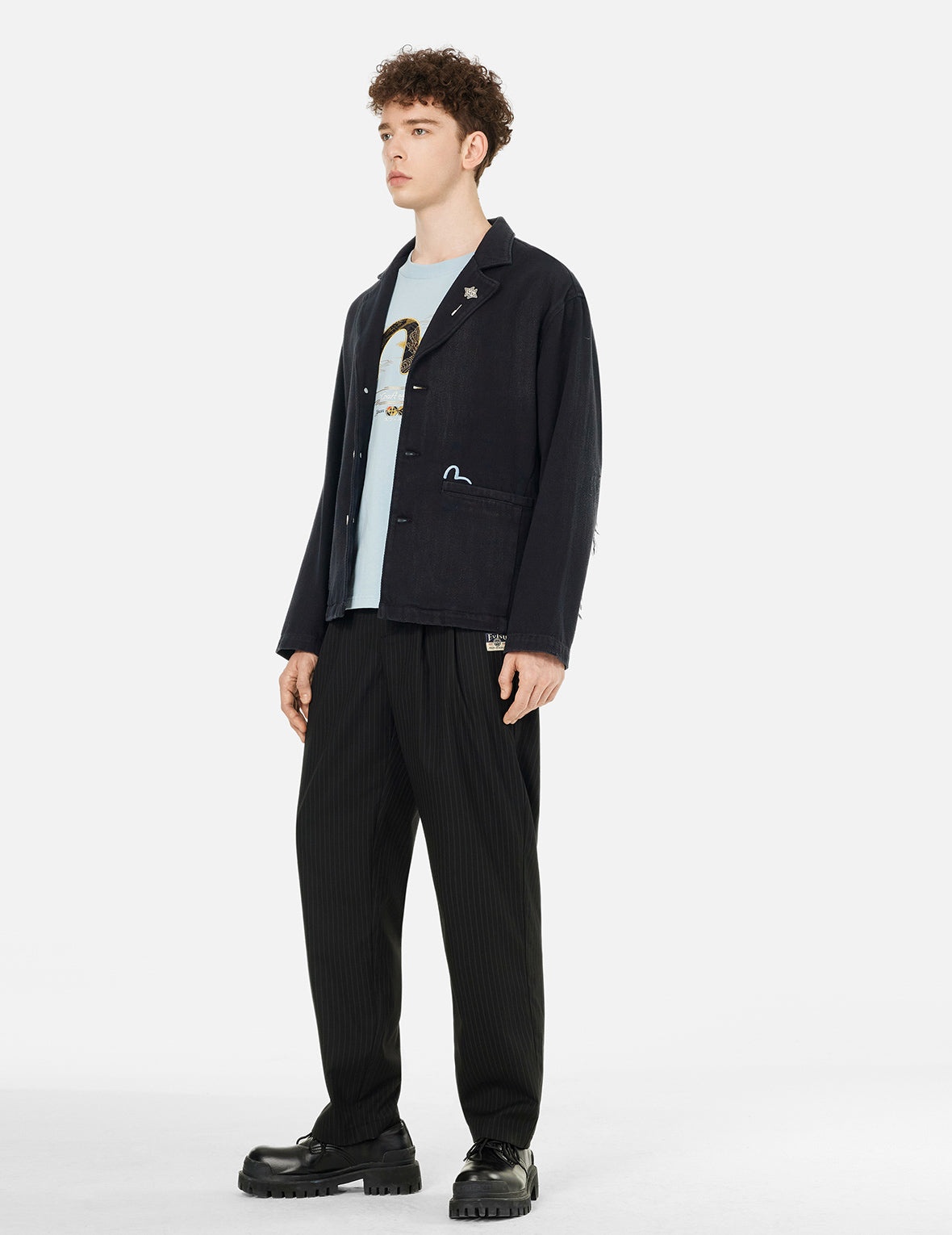 Seagull and Logo Embroidery Relax Fit Denim Blazer - 3