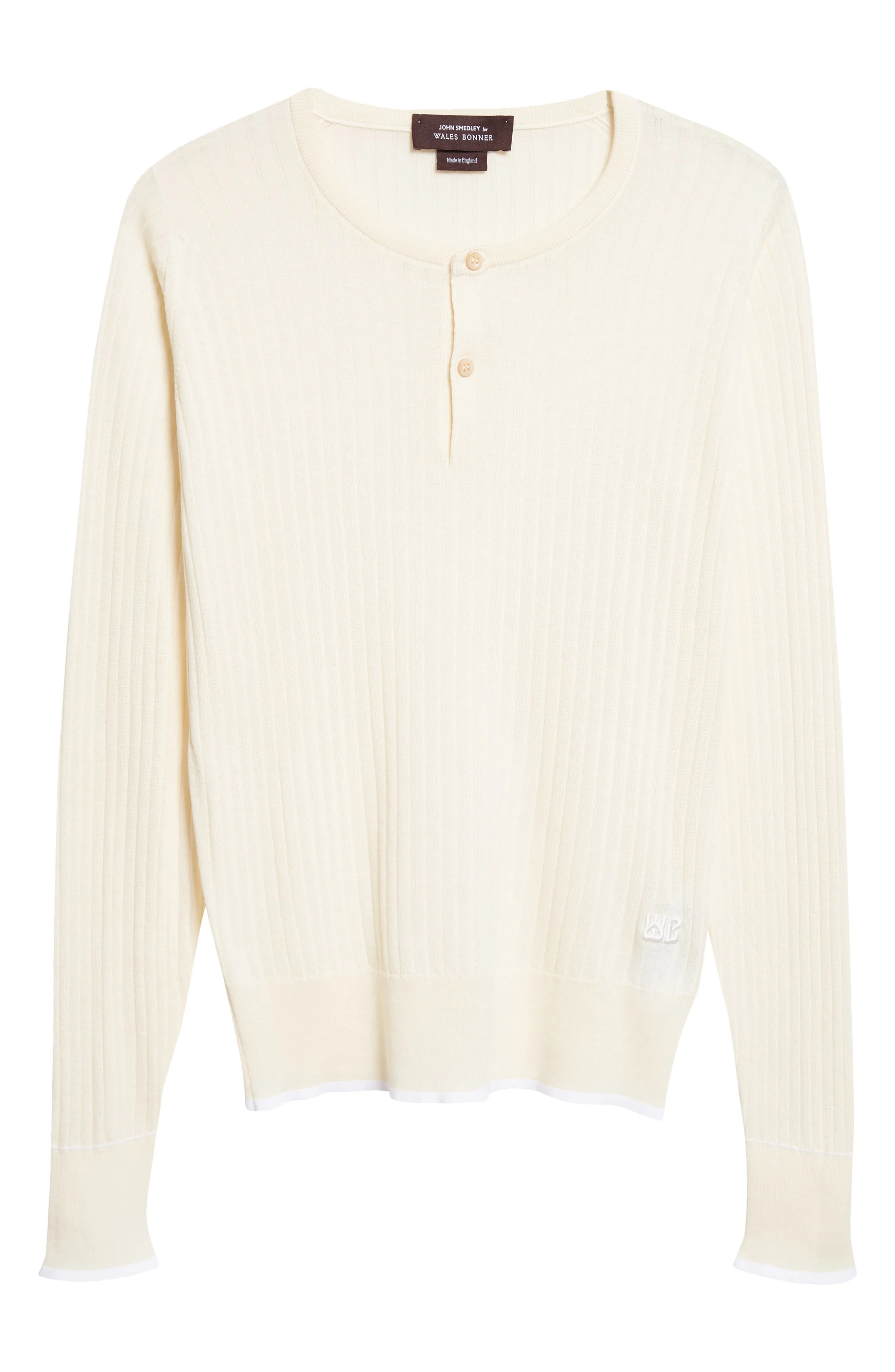 Wales Bonner Nile Merino Wool & Cotton Rib Henley Sweater in Ivory at Nordstrom - 1