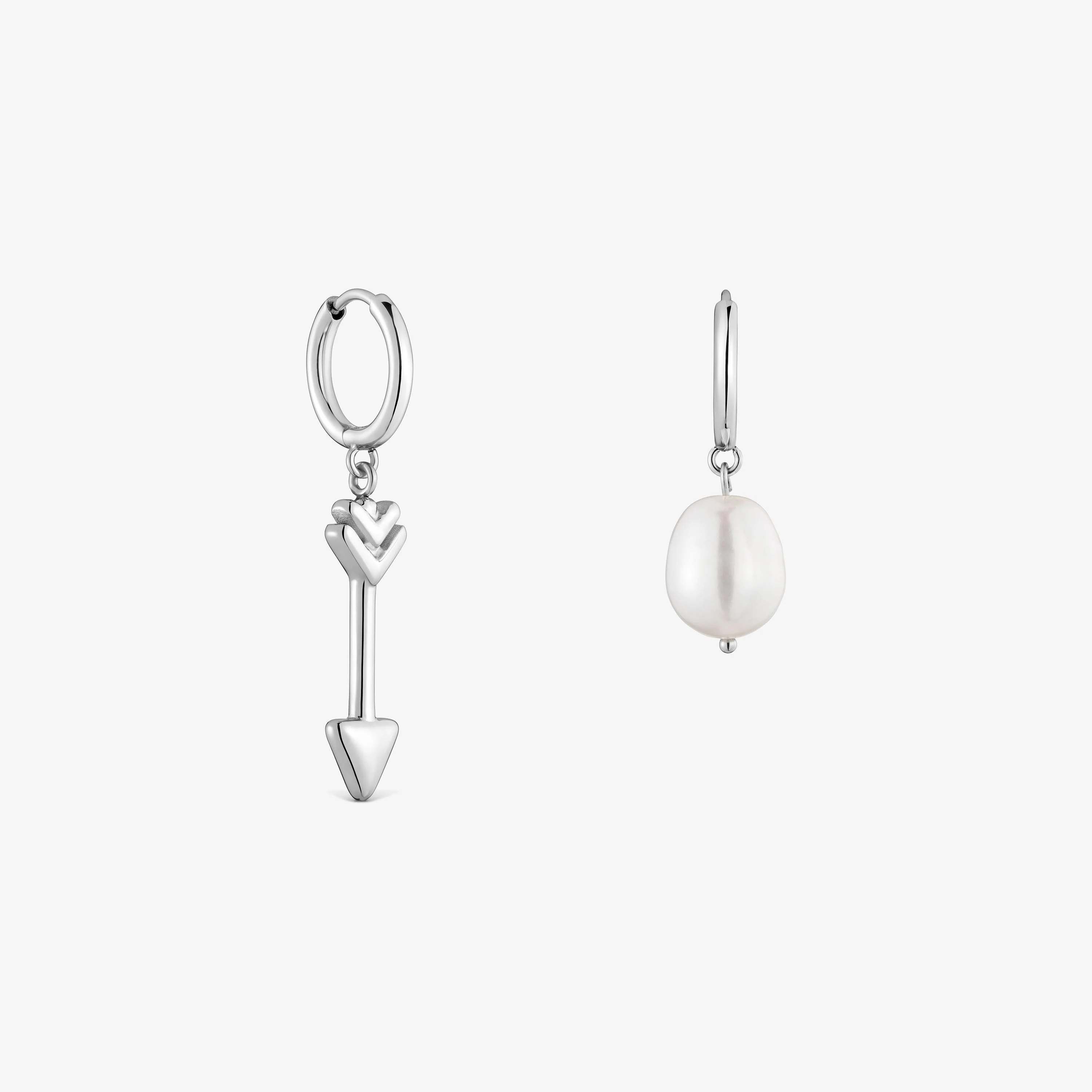 Steel and cultured pearl Hoop earrings with arrow charm TOUS Charming - 1