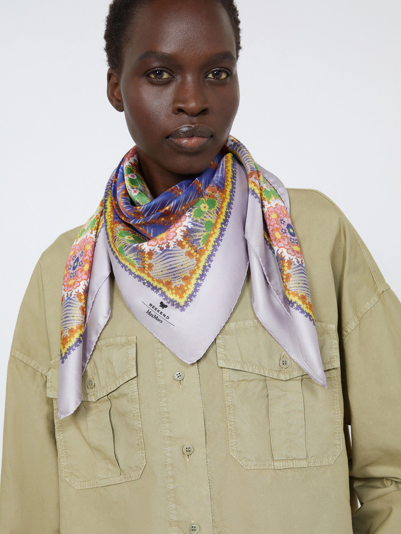 ONESTONEW Printed silk twill foulard - LILAC 4