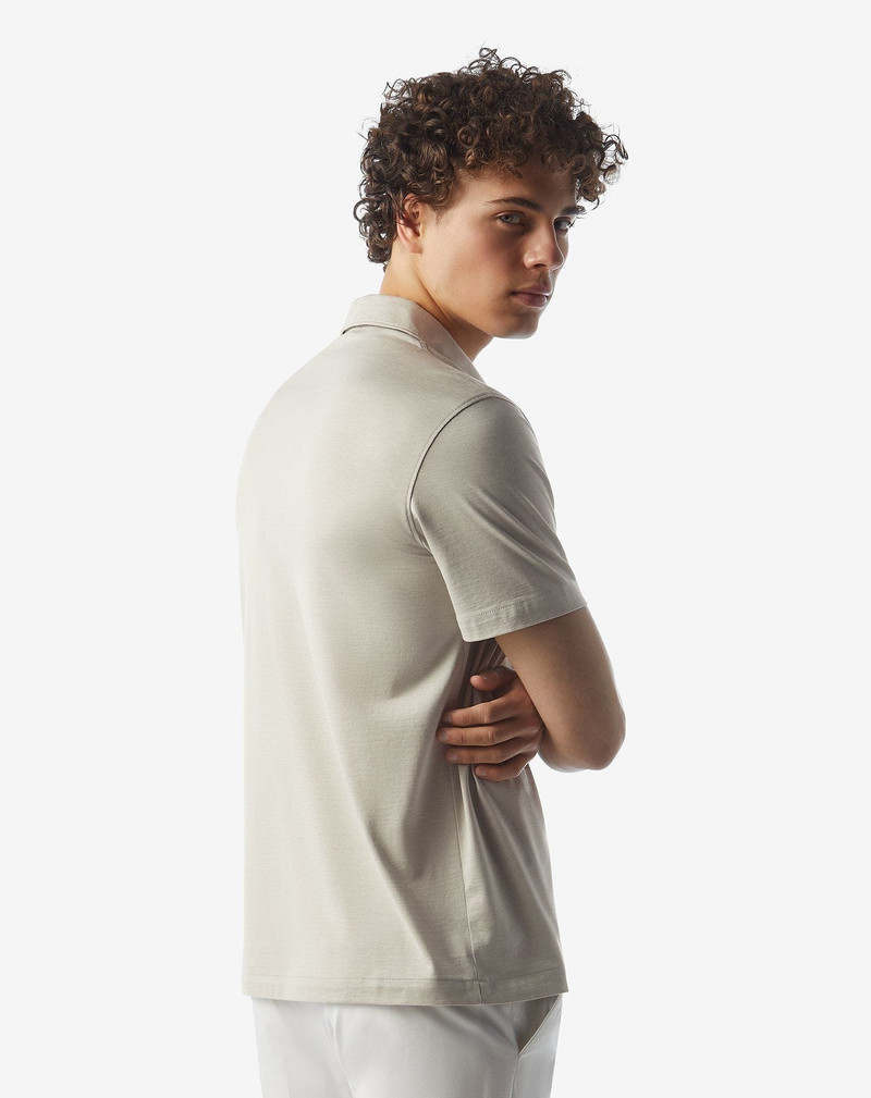 Grey button-up luxury jersey polo shirt 3
