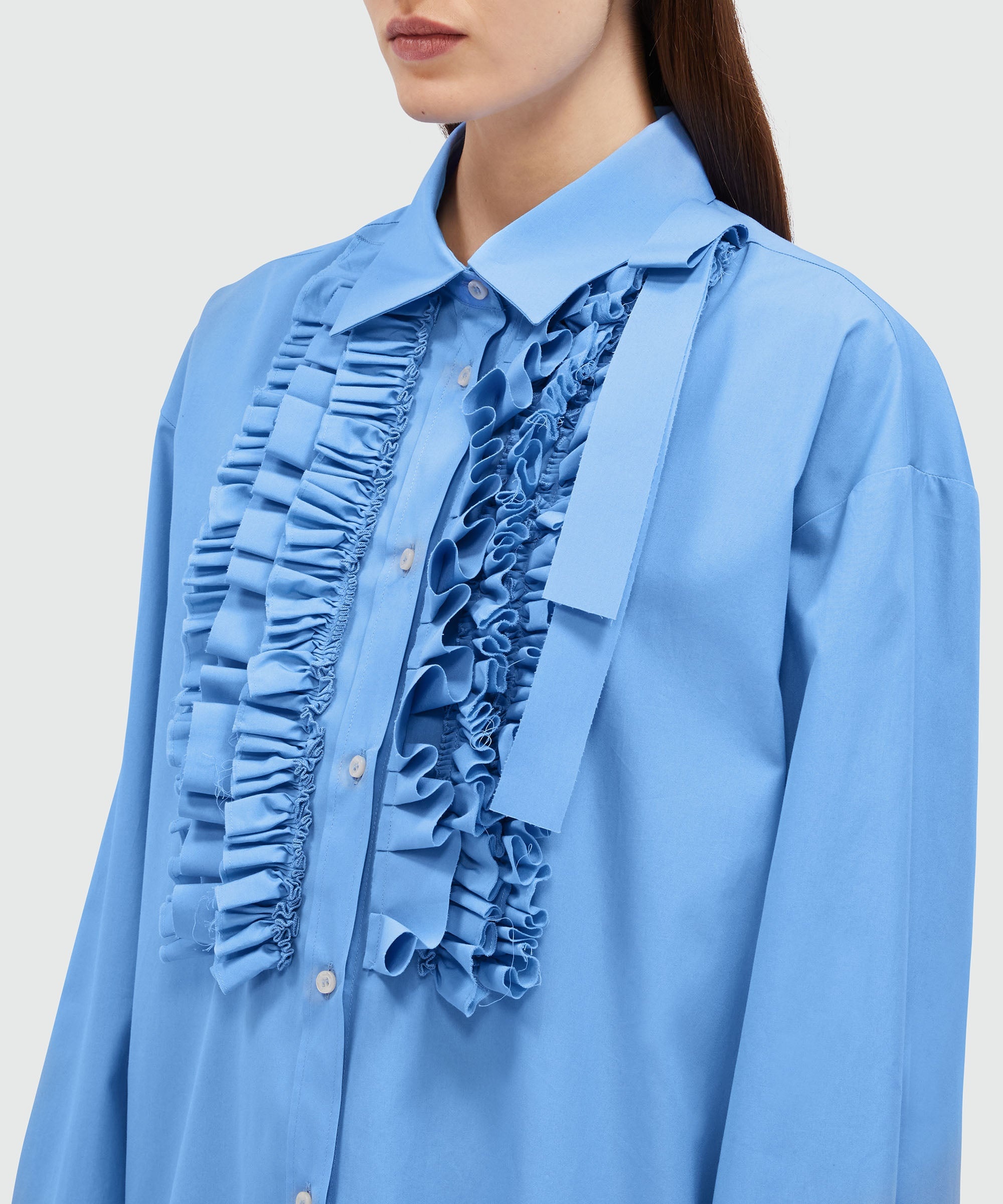 Light blue poplin shirt dress with ruffles - 5