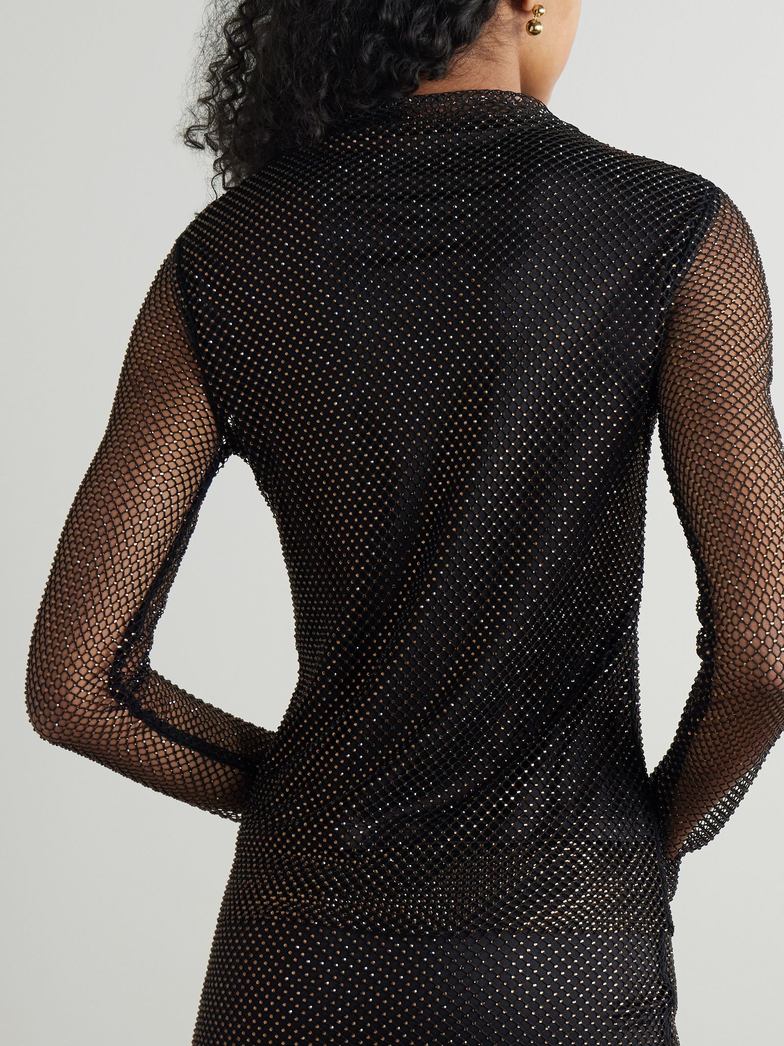 Gerrarda crystal-embellished mesh turtleneck top Black - 3