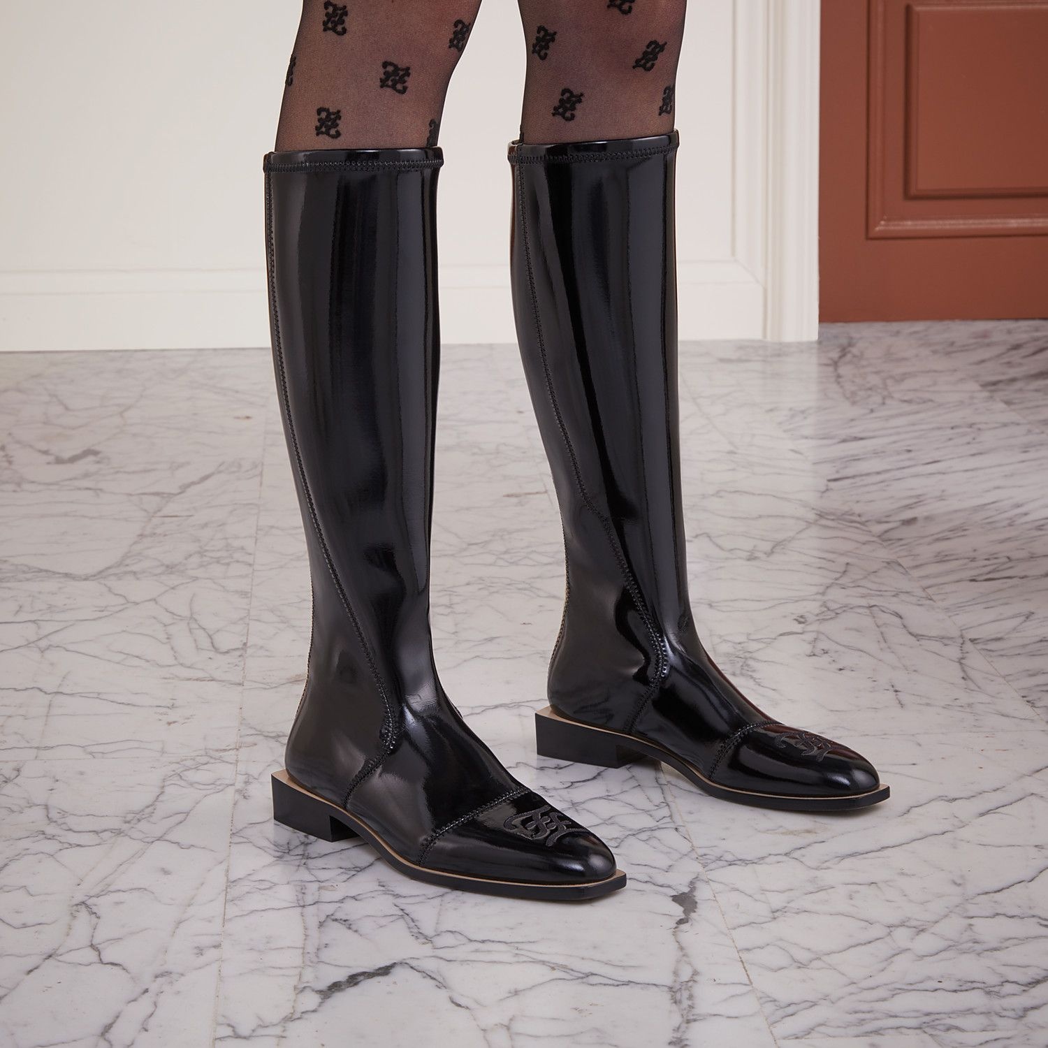 Glossy black neoprene boots - 5