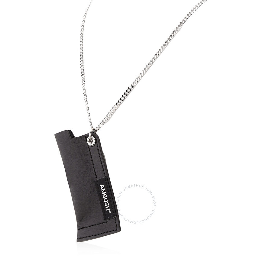 Ambush Men's Black Silver Leather Lighter Case Necklace - 3