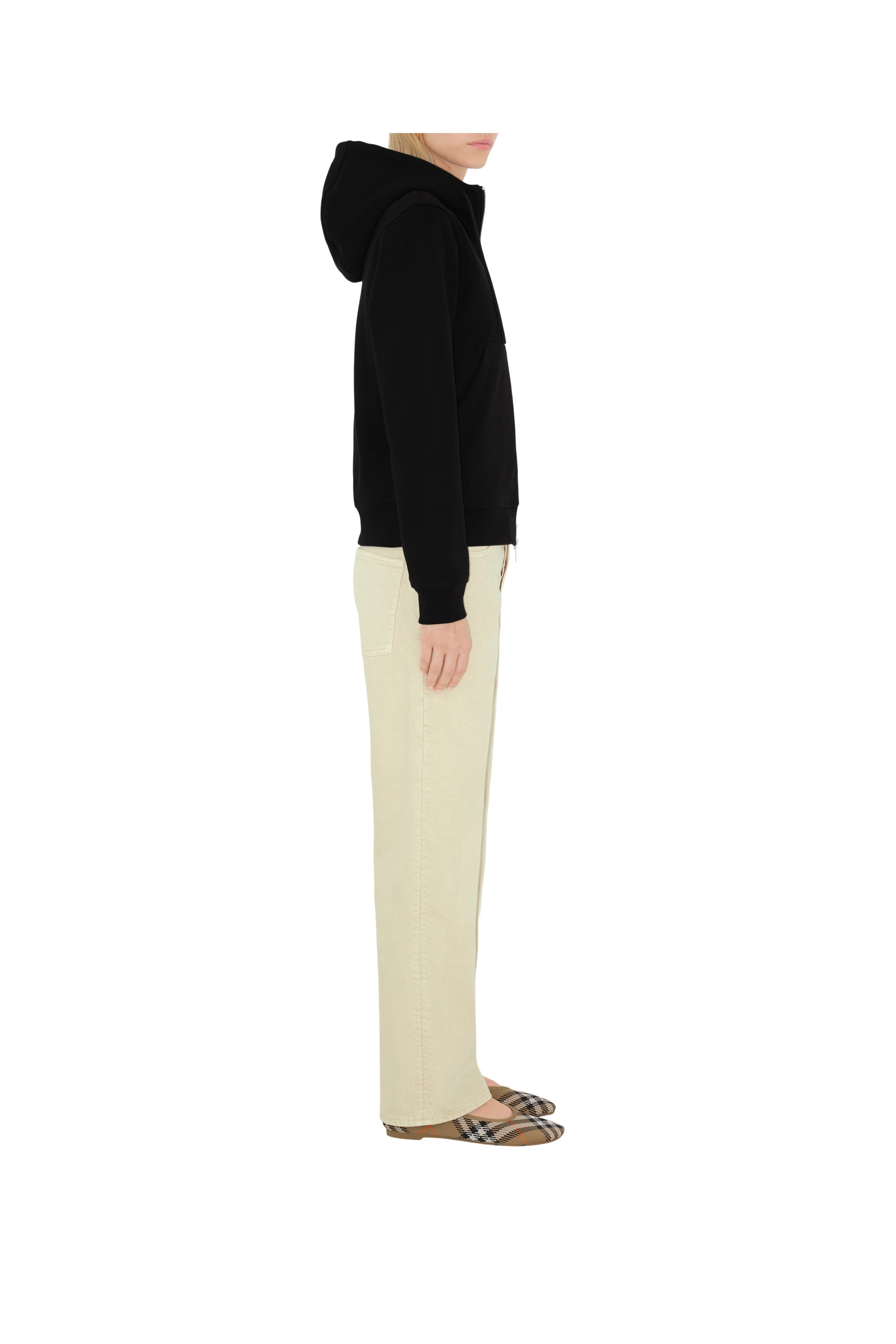 burberry Check Label Cotton Zip Hoodie in Black at Nordstrom - 4