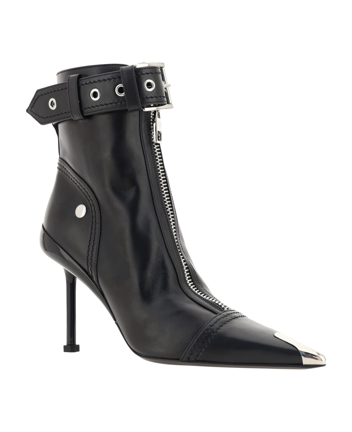 Black Slash Biker Ankle Boots - 2