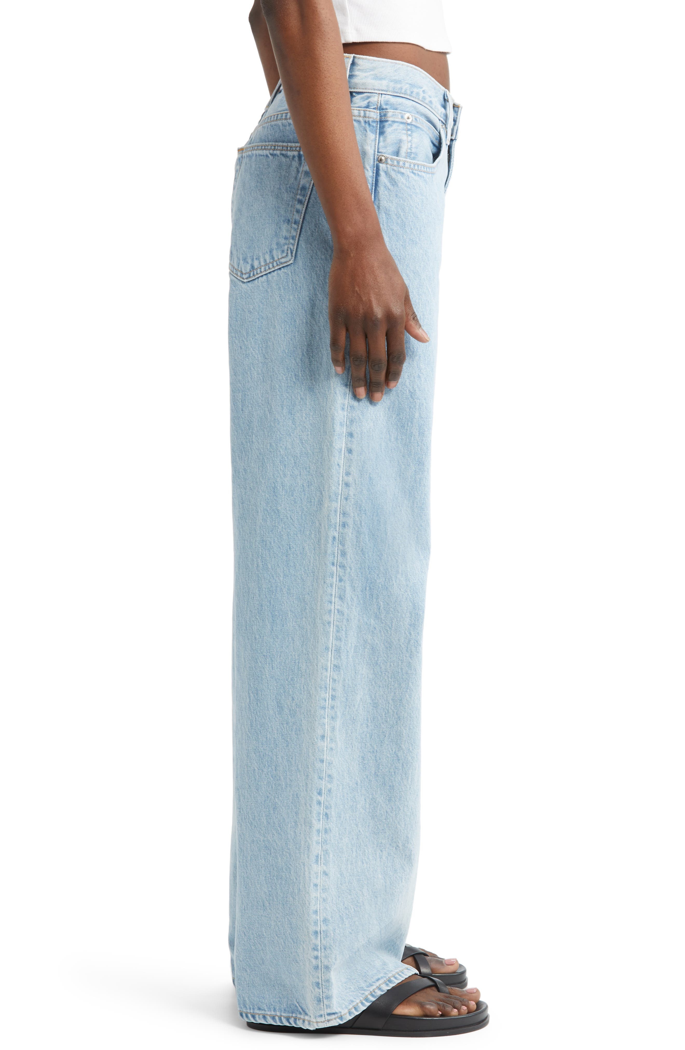 SLVRLAKE Mica Low Rise Wide Leg Organic Cotton Jeans in Clear Skies at Nordstrom - 3