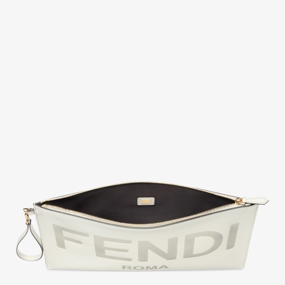 Large pouch with removable bracelet handle. Zip fastening. Made of light gray leather. Embellished w - 3