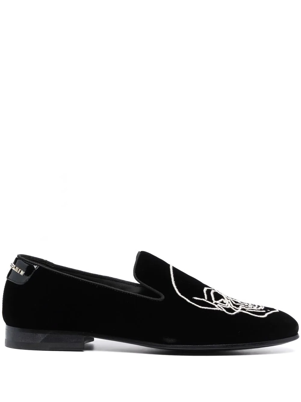 skull-embroidered velvet loafers - 1