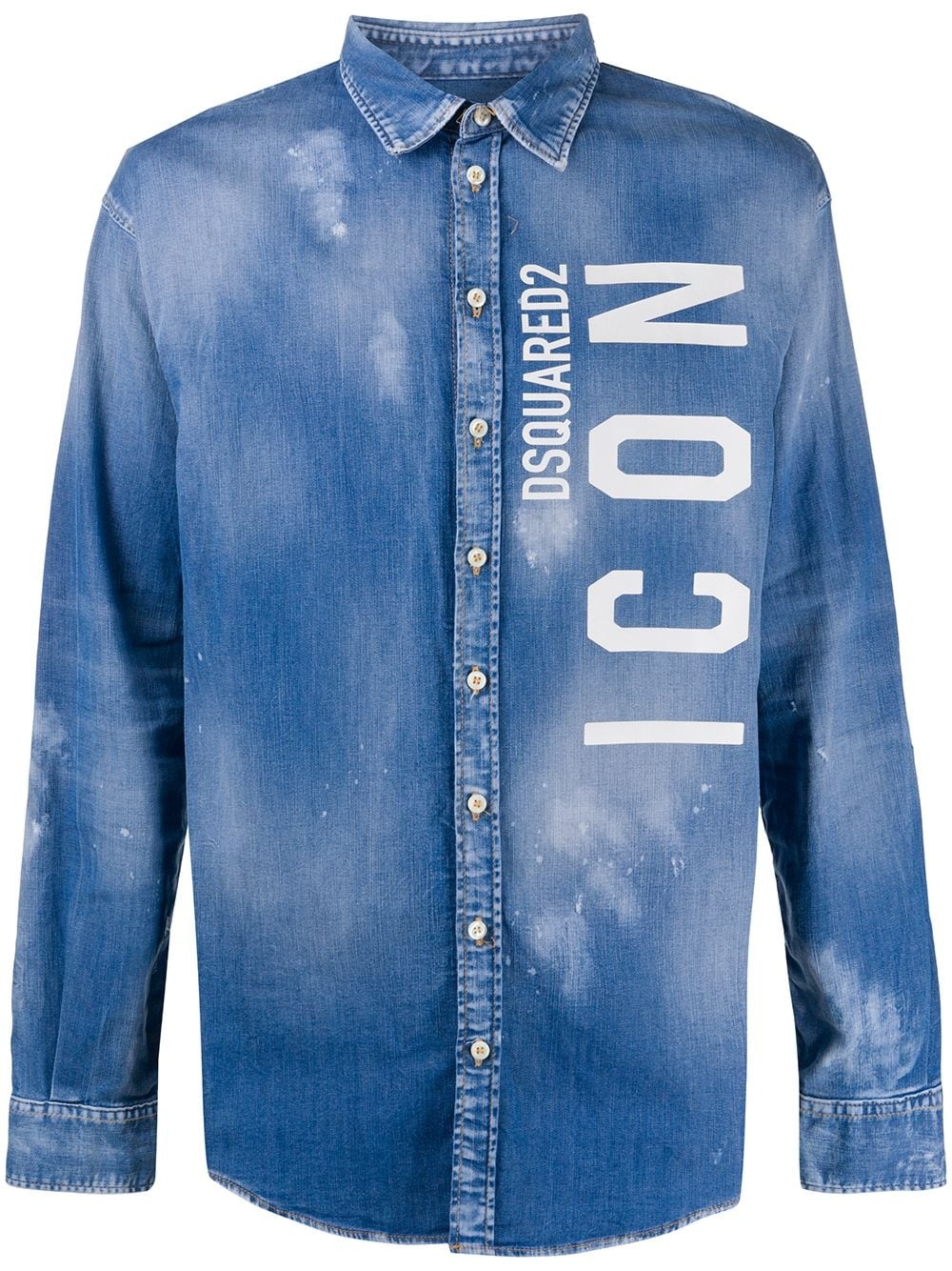 Icon-print splatter-print denim shirt - 1