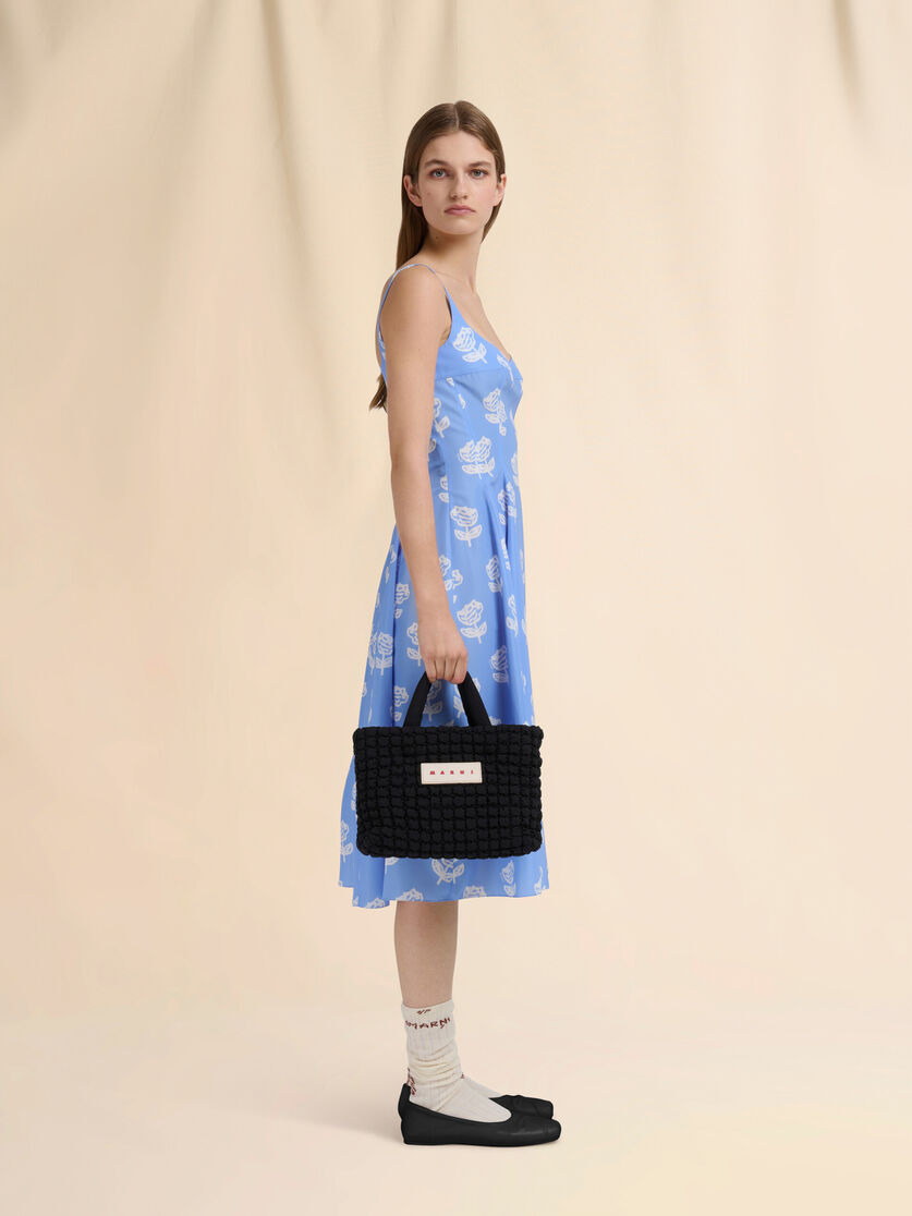 BLACK NYLON PUFF SMALL TOTE BAG - 2