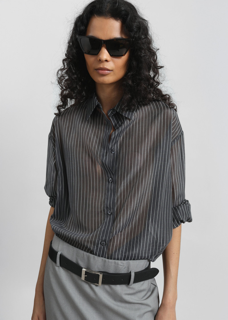 Kesin Open Back Shirt - Grey/White Stripe 7