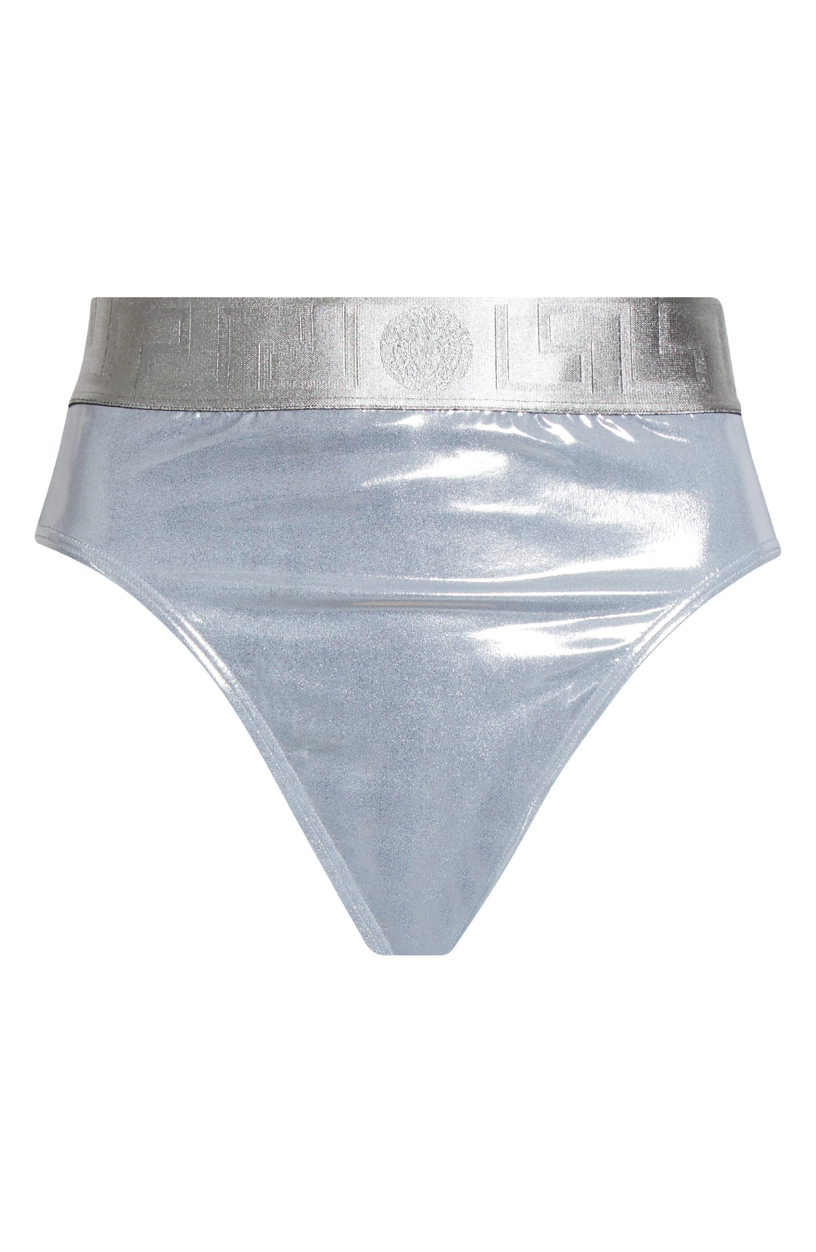 Versace Laminated Bikini Bottoms in Silver at Nordstrom - 1