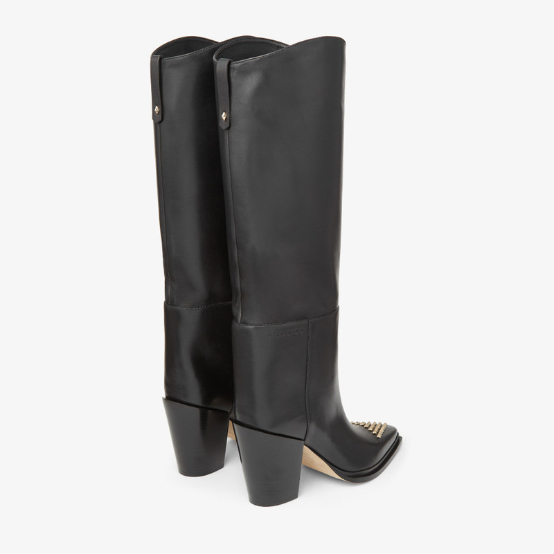 Cece 80 Black Soft Calf Leather Boots with Studs 6