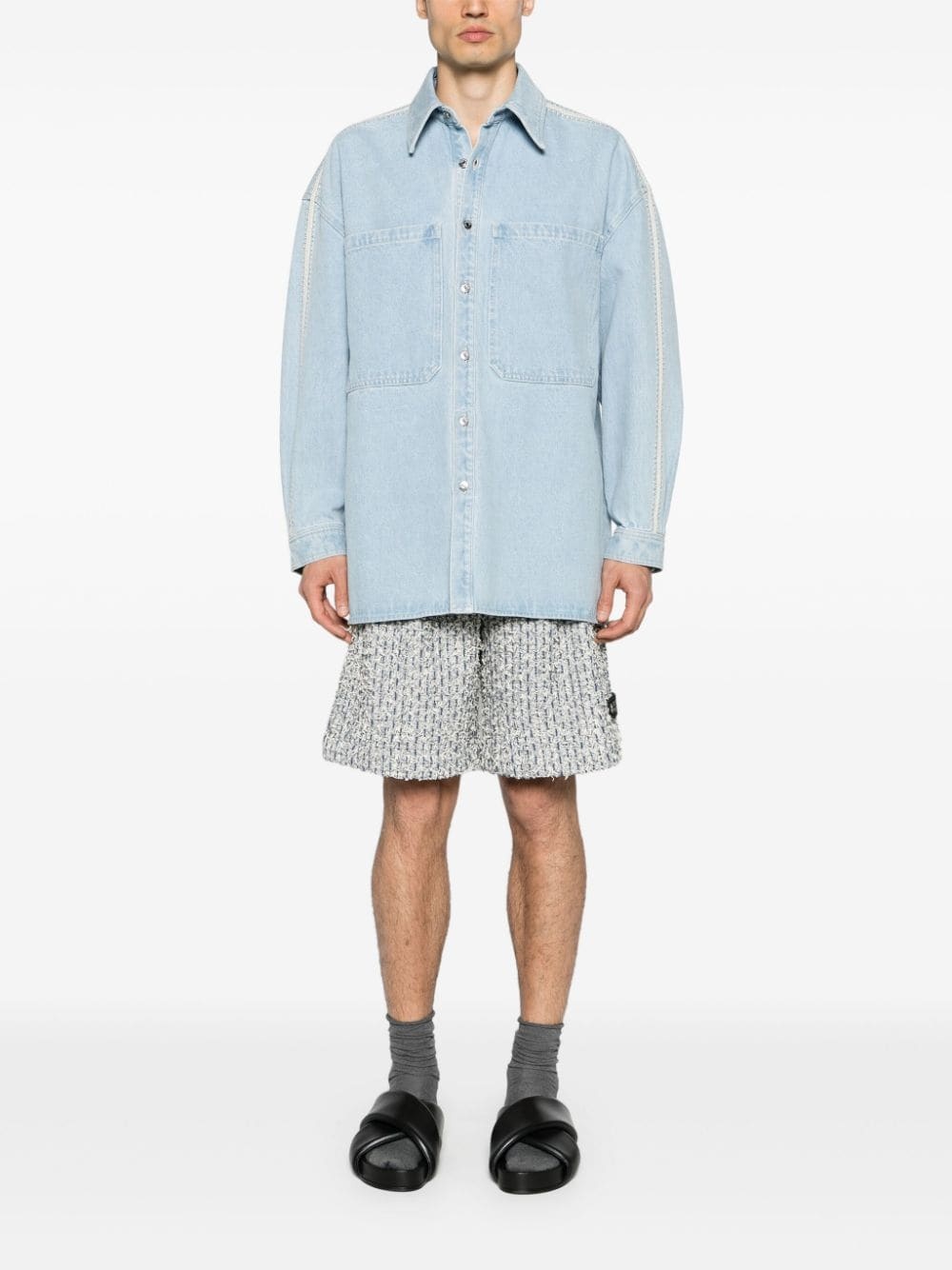 crochet-detaling denim shirt jacket - 2