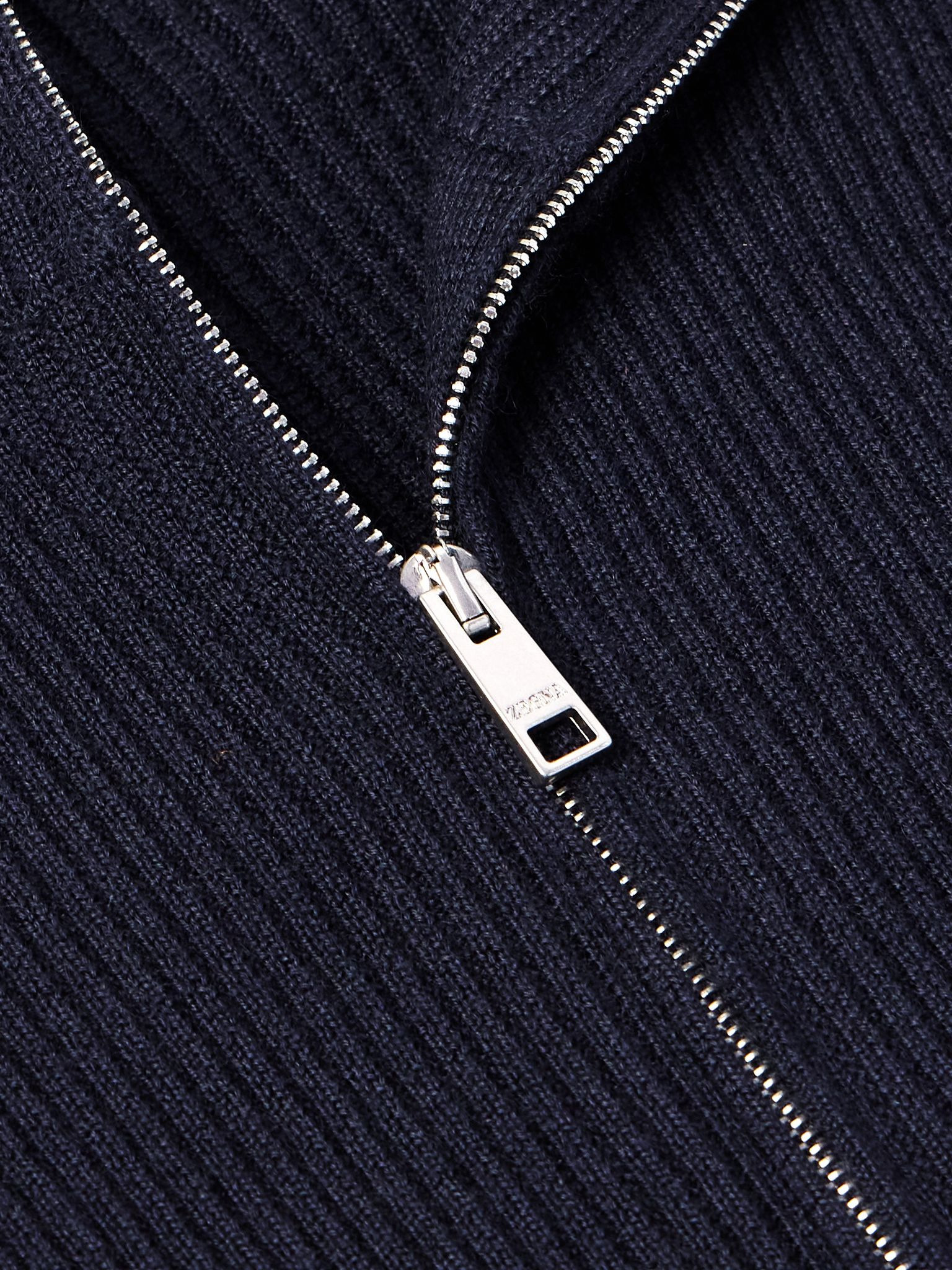 Ribbed Cashseta Zip-Up Sweater Navy - 4